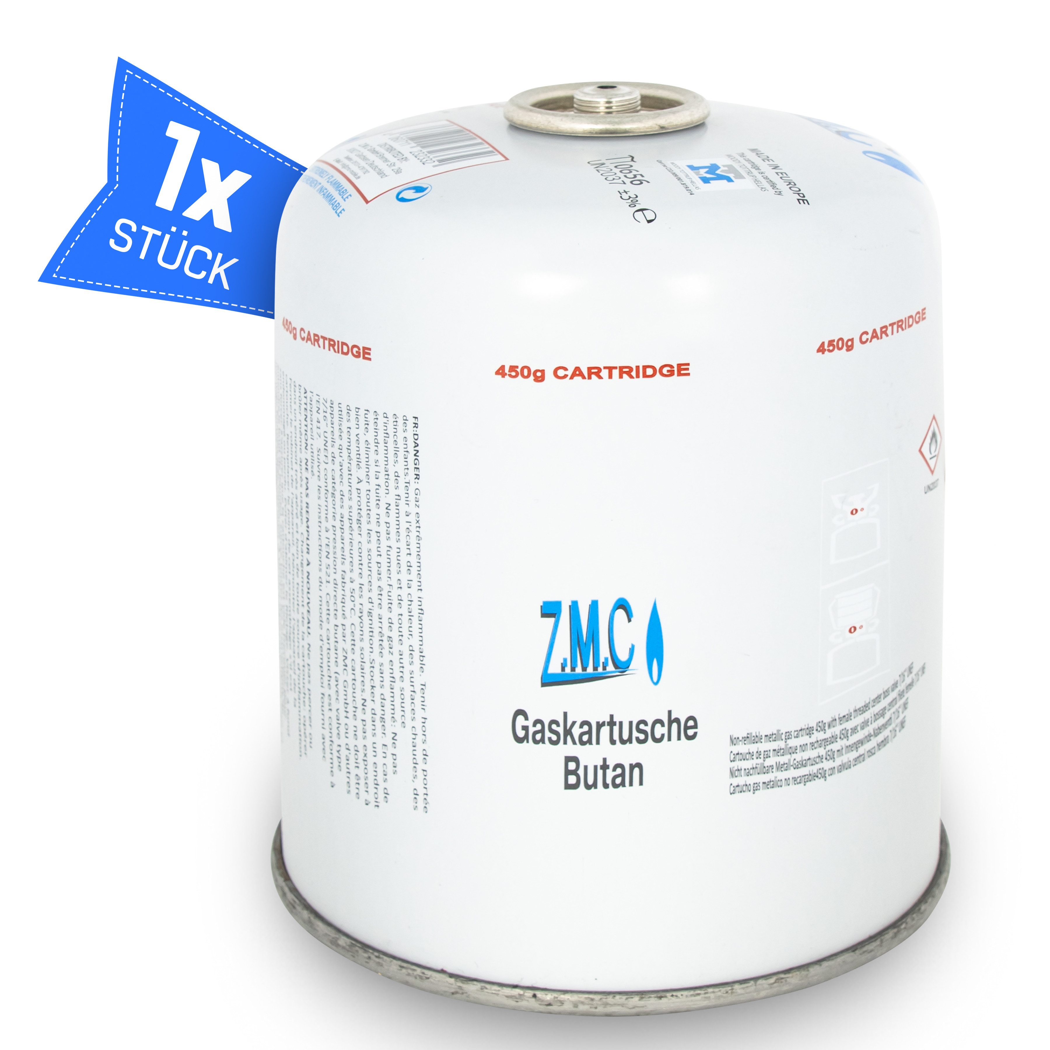 ZMC Gaskartusche Universal Camping Propan Butan Gas 450g Schraubventil Gaskartusche, Zubehör für Butangas Druckgasdose Gaskocher / Gaslötgeräte / Abflammgeräte Eurogewinde, 1 St., Schraubventil Gaskartuschen 900ml Ventilkartusche Gewindeanschluß