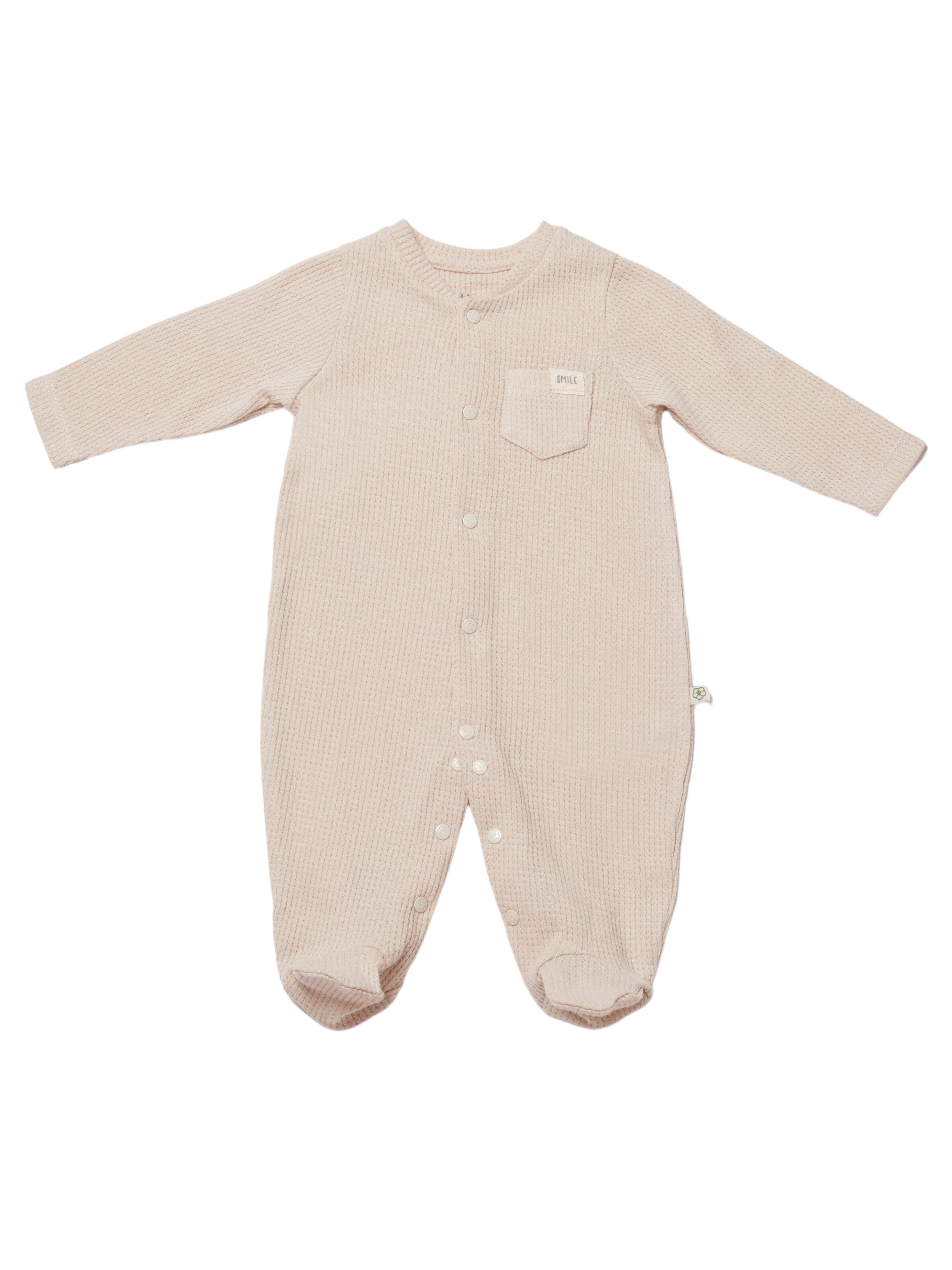 biorganic Strampler Baby Waffle Smile mit Fuß für Jungen und Mädchen Unisex Langarm (1-tlg) geknöpft, 100% Bio-Baumwolle, Waffelstruktur