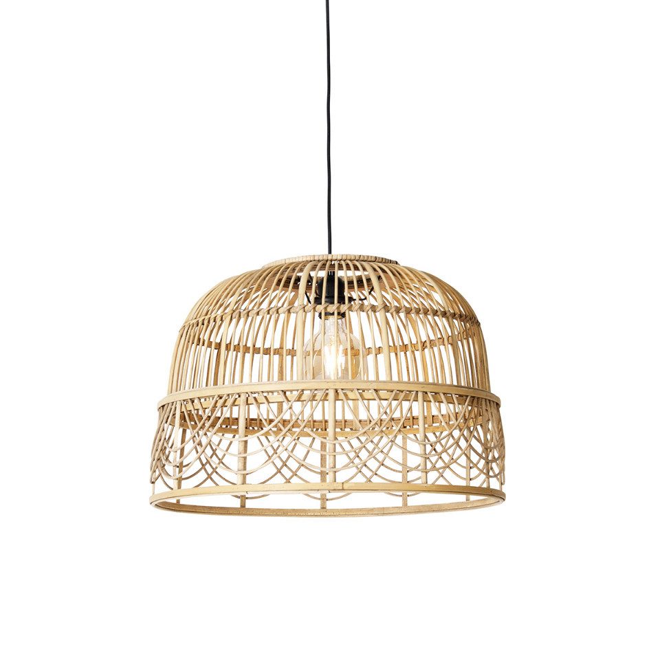 Qazqa Pendelleuchte Michelle, Dimmbar, LED wechselbar, Extra-Warmweiß, QAZQA Hängeleuchte, e27, Braun, Rattan, Orientalisch