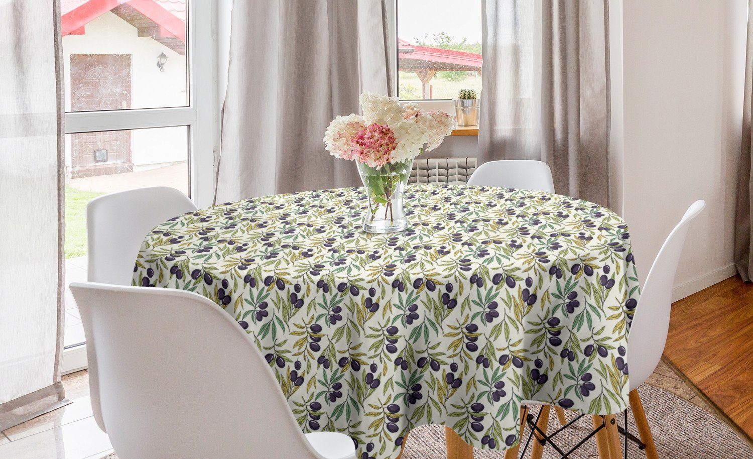 Abakuhaus Tischdecke Kreis Tischdecke Abdeckung für Esszimmer Küche Dekoration, Olive Gesunde Bio-Lebensmittel Ast