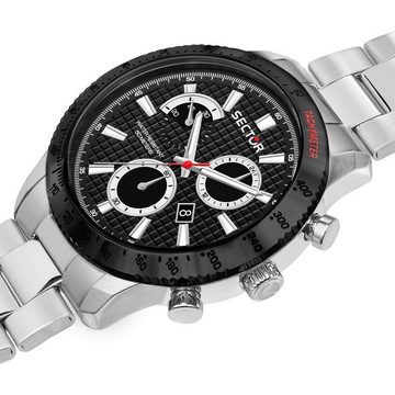 Sector Chronograph Sector Herren Armbanduhr Chrono, Herren Armbanduhr rund, groß (ca. 50,2x43mm), Edelstahlarmband silber