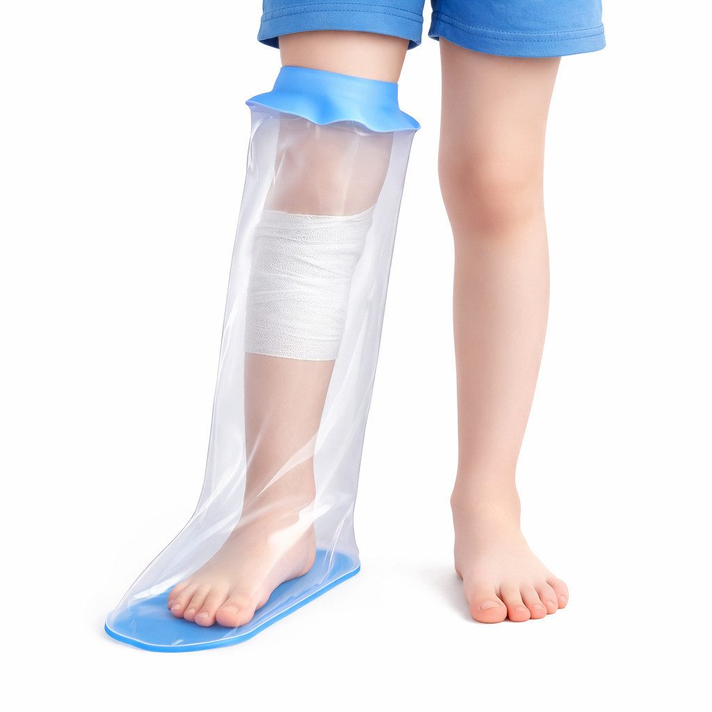 COOL-i ® Protektorenjacke Duschschutz für Arm & Bein, Beine mit Antirutschpads, Wasserdichte Schutzhülle ohne Ring, Wiederverwendbare