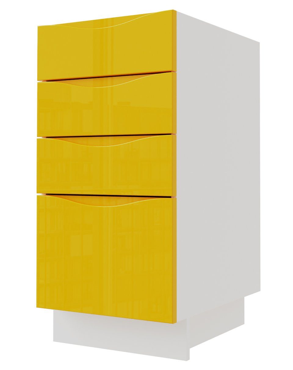 Feldmann-Wohnen Auszugsunterschrank Napoli (Hochglanz lackiert, Soft-Close-Funktion, Spanplatte mit pflegeleichter Kunststoffoberfläche, MDF) 40cm Front- & Korpusfarbe wählbar grifflos 4 Schubladen (Vollauszug) RAL 7039 qurazgrau Hochglanz