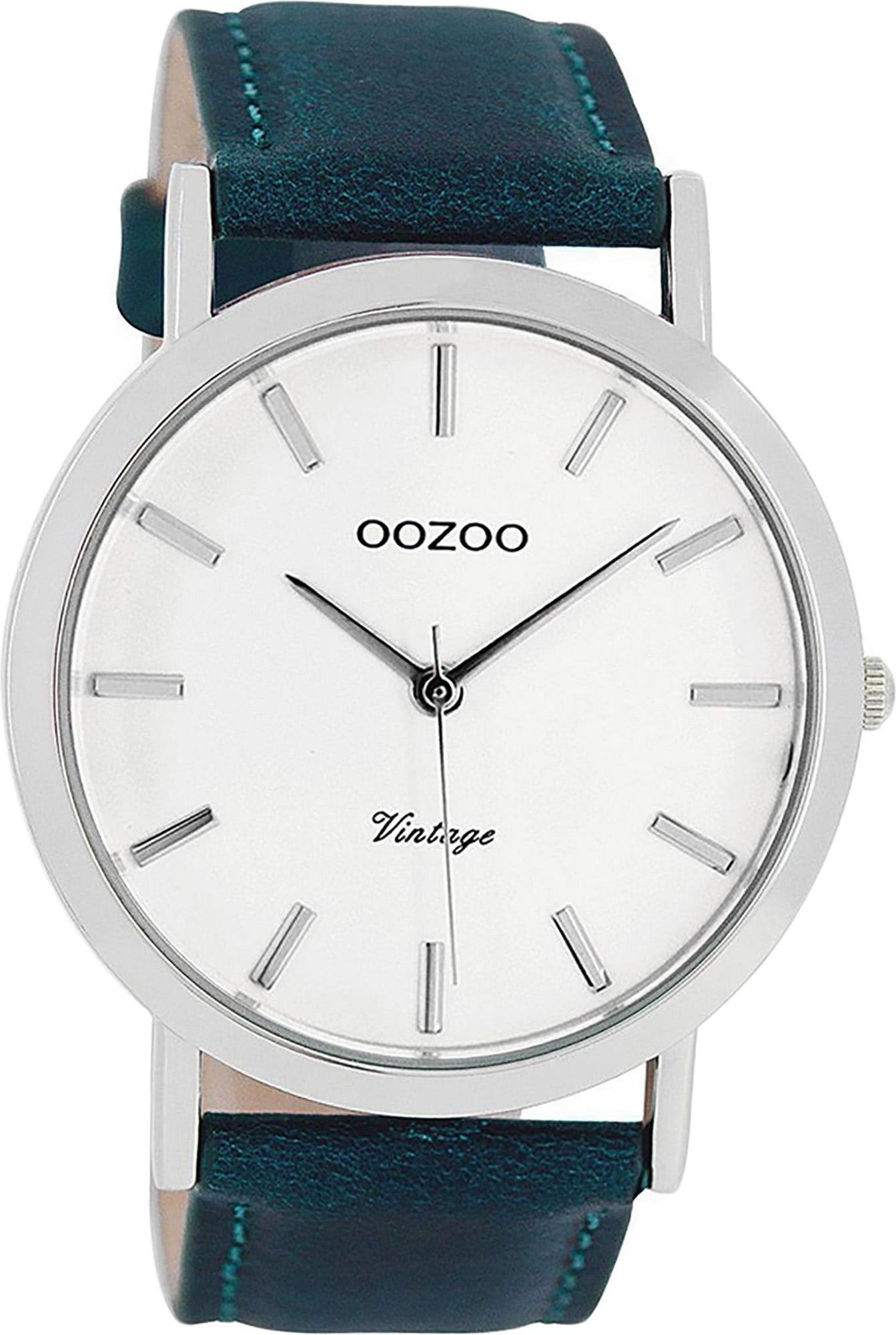 OOZOO Quarzuhr Oozoo Quarz-Uhr Herren Vintage 45mm, Herrenuhr Lederarmband petrol, grün, rundes Gehäuse, groß (ca. 45mm)