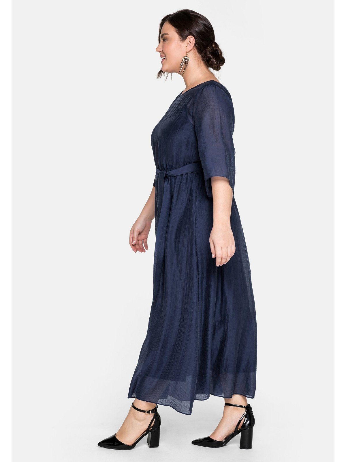mit weiter Form sehr in lang Sheego Größen Bindeband Abendkleid dunkelblau Große