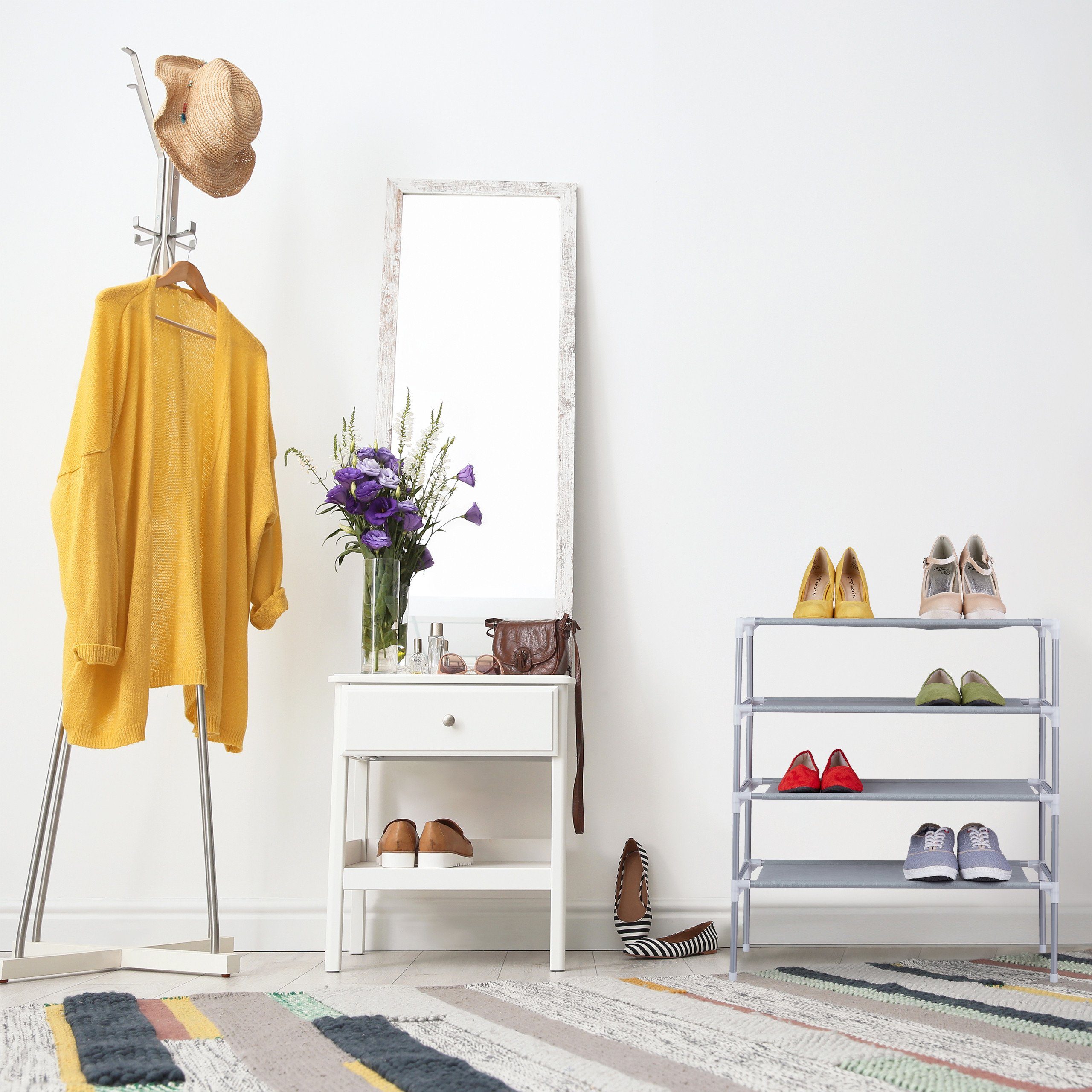 relaxdays Schuhregal Stecksystem 4 Ebene, Grau günstig online kaufen