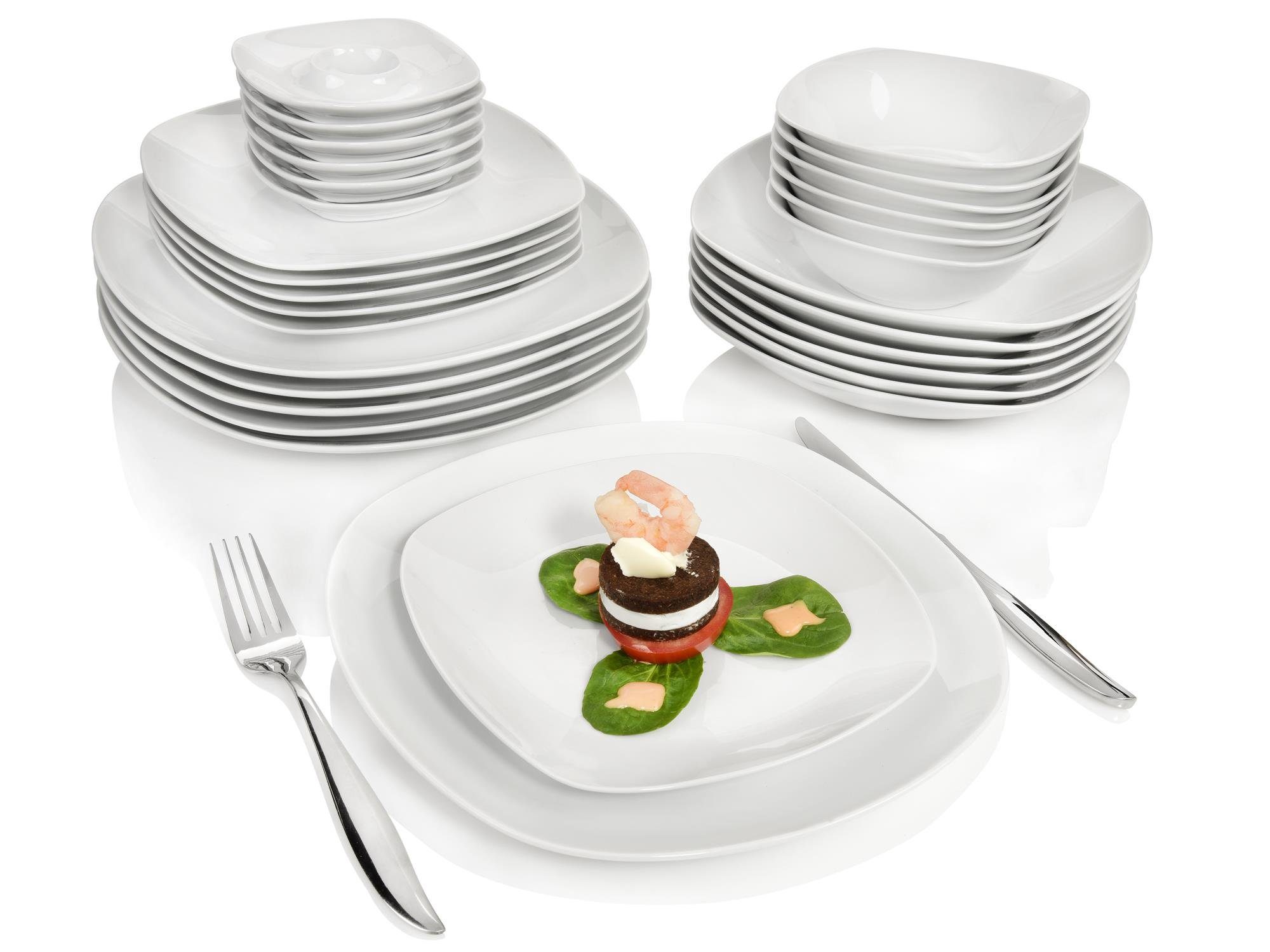 SÄNGER Tafelservice Bilgola Geschirrset, Weiß (30-tlg), 6 Personen, Porzellan, spülmaschinengeeignet, Premium Collection