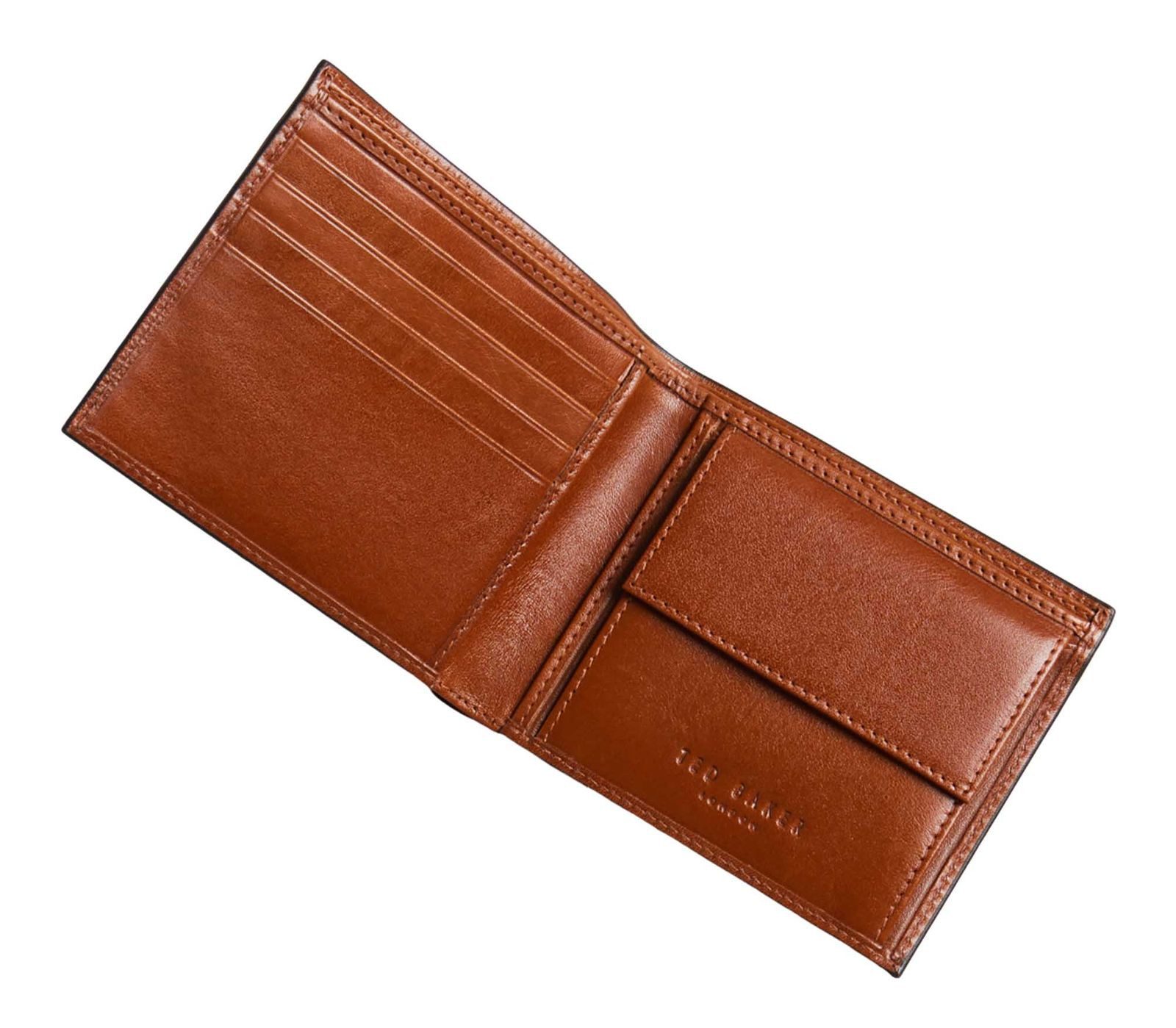 Ted Baker Geldbörse Embossed Corner Leather Bifold Coin Wallet, aus echtem Leder mit RFID-Blocker Schutz
