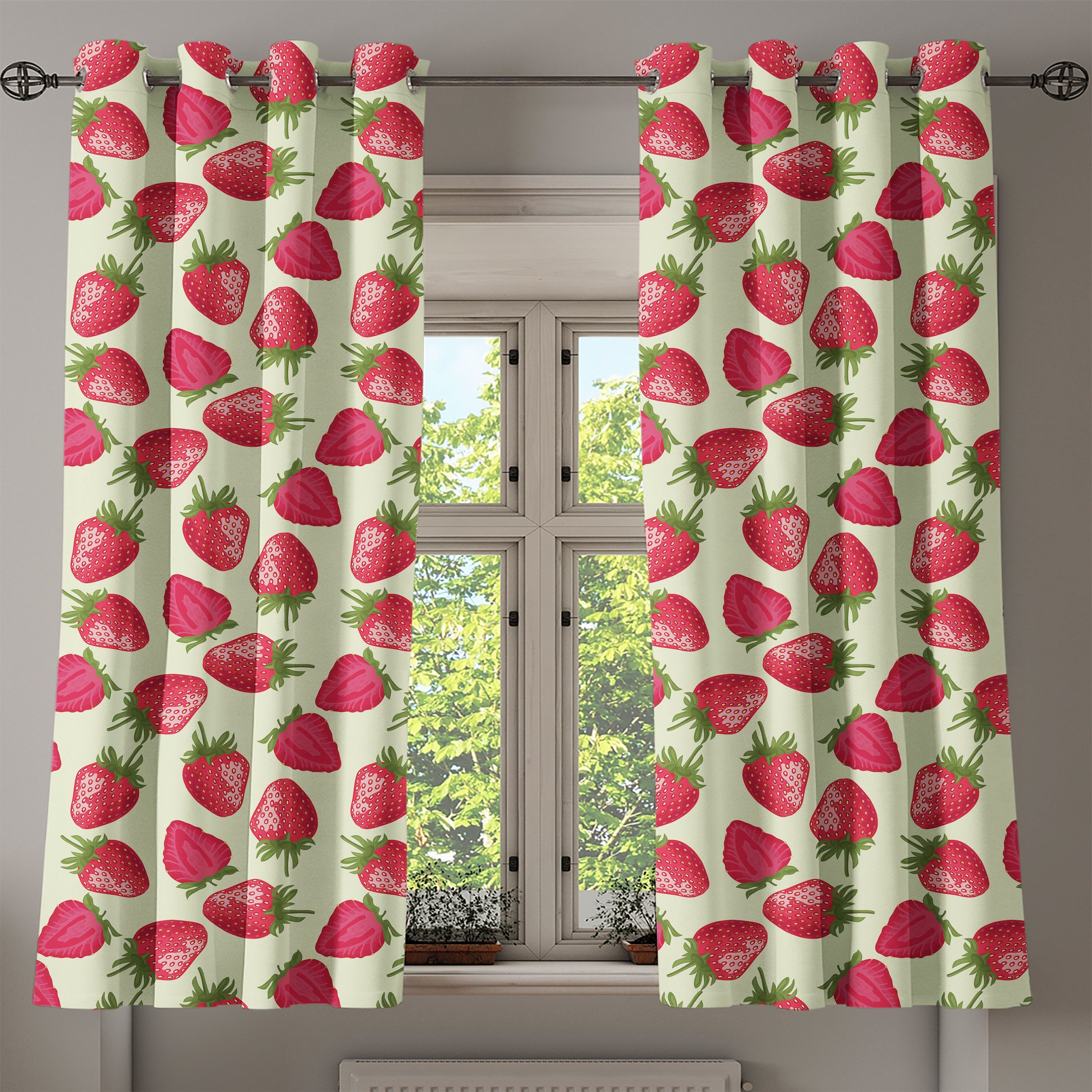 Gardine Dekorative 2-Panel-Fenstervorhänge für Erdbeeren Früchte Abakuhaus, Lebensmittel Wohnzimmer, Schlafzimmer Vivid
