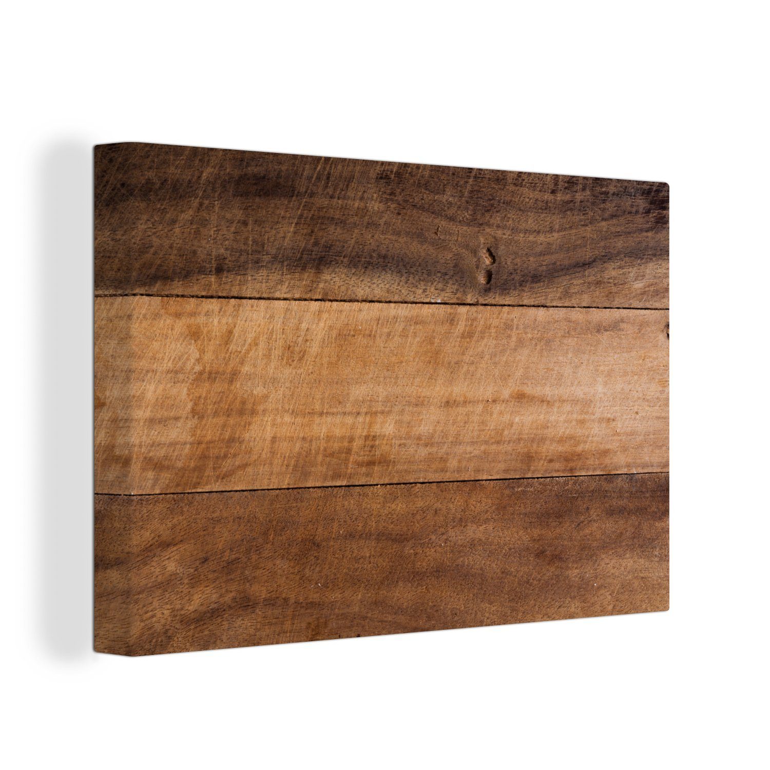 OneMillionCanvasses® Leinwandbild Ein Bild eines gebrauchten Holzschneidebretts mit verschiedenen, (1 St), Wandbild Leinwandbilder, Aufhängefertig, Wanddeko, 30x20 cm