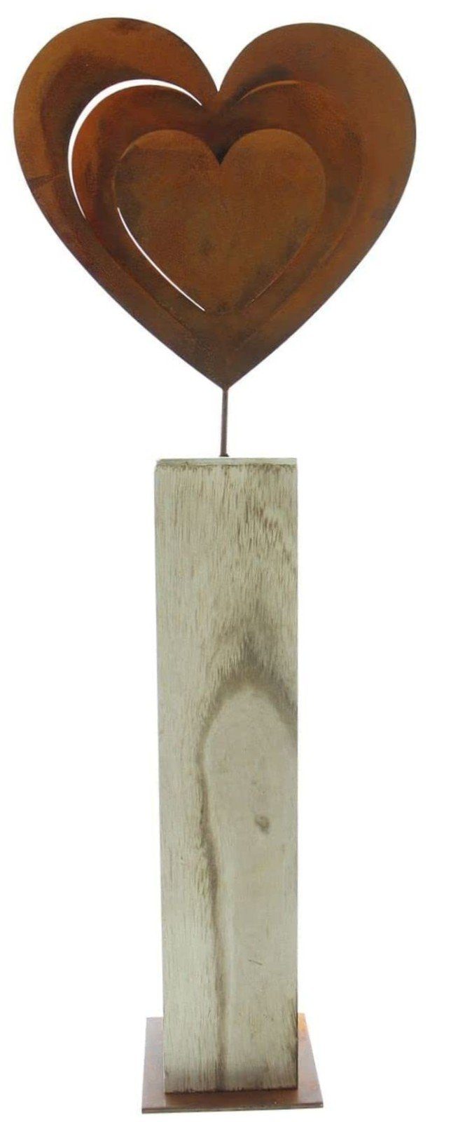 Blockform, cm aus Dekosäule großem "Rostherz" Metalherz 72 mit in Holz hoch, Dekoleidenschaft
