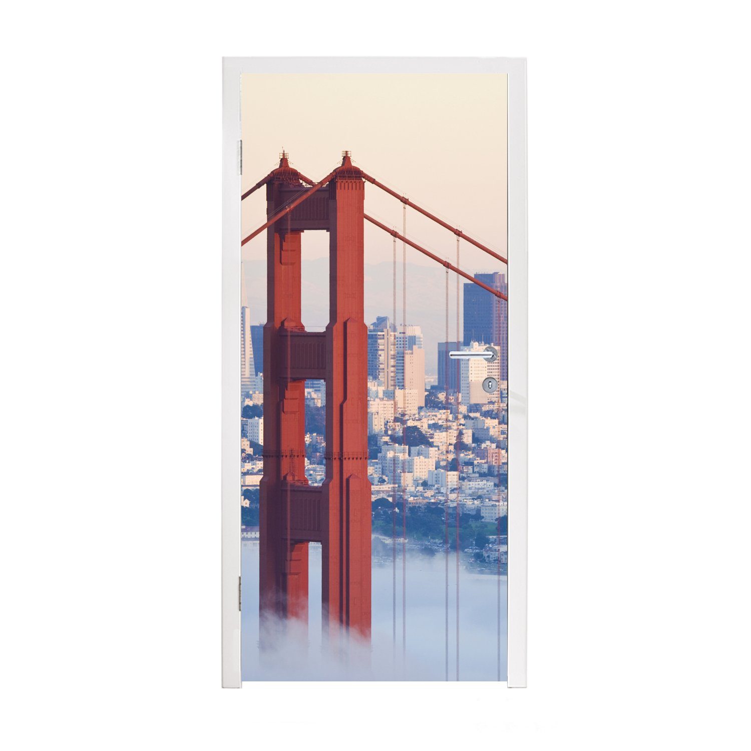 MuchoWow Türtapete Nebel um die Golden Gate Bridge und San Francisco, Matt, bedruckt, (1 St), Fototapete für Tür, Türaufkleber, 75x205 cm