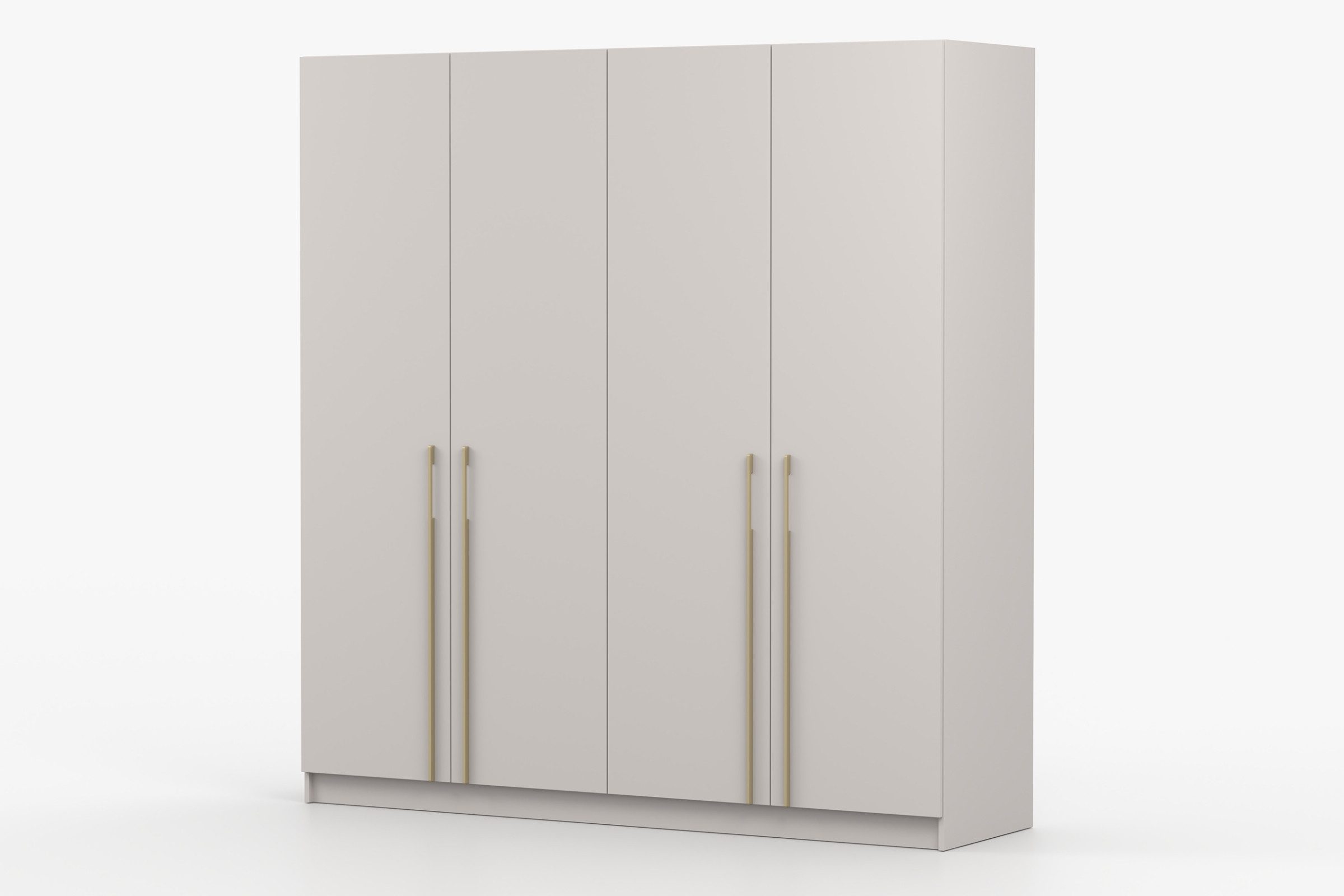 Deine Möbel 24 Kleiderschrank MIRELO 4-türig 200x210x57 cm – mit goldfarbenen Griffen viel Stauraum (Drehtürenschrank, 1-St., Einzelmöbel – frei kombinierbar mit weiteren Möbeln der Serie MIRELO) in Weiß Matt / Schwarz Matt / Cashmere