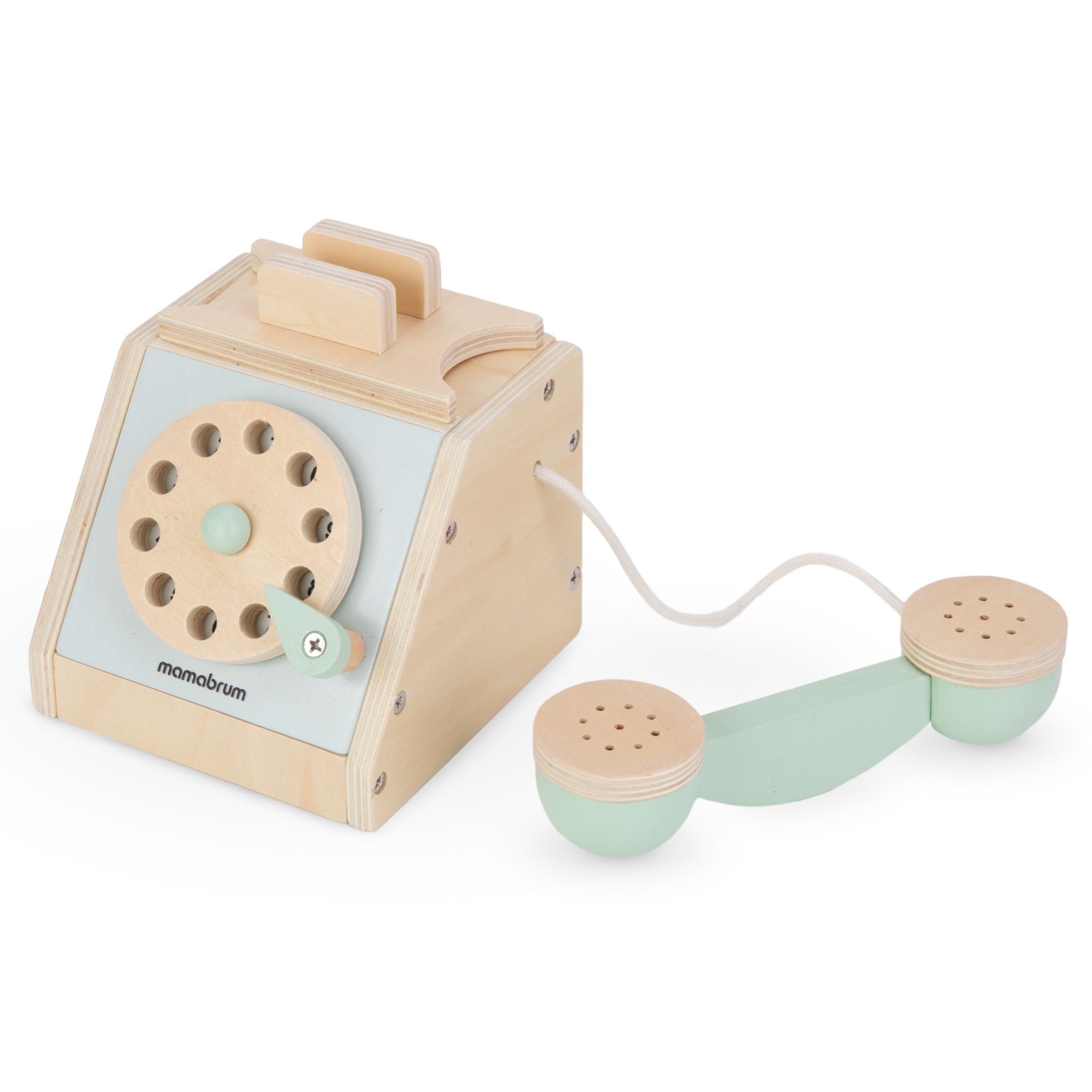 Mamabrum Kinder-Haushaltsset - Retro Holztelefon mit Wählscheibe