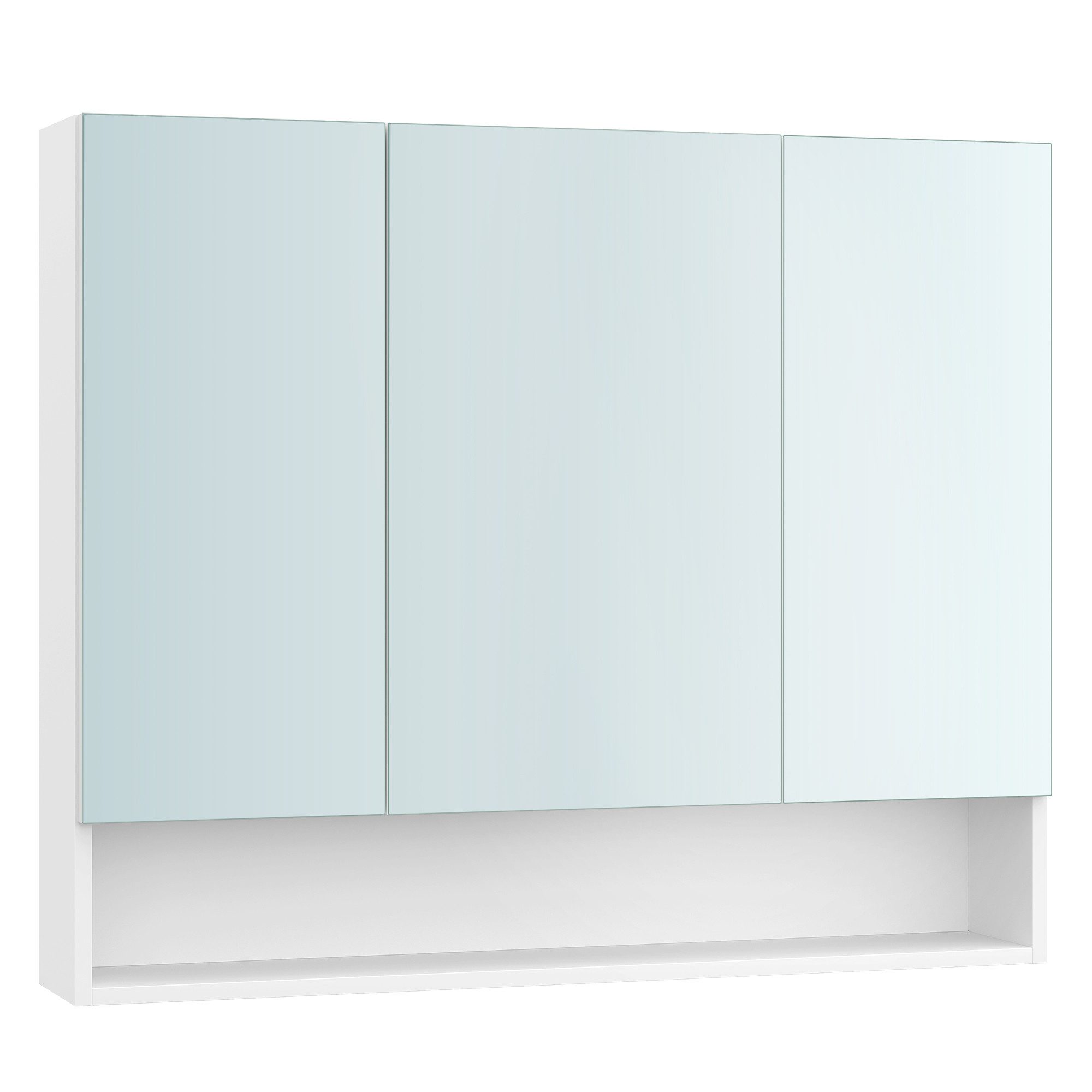 VASAGLE Spiegelschrank Badezimmerschrank mit 3 Türen, offenes Fach, verstellbare Ablagen