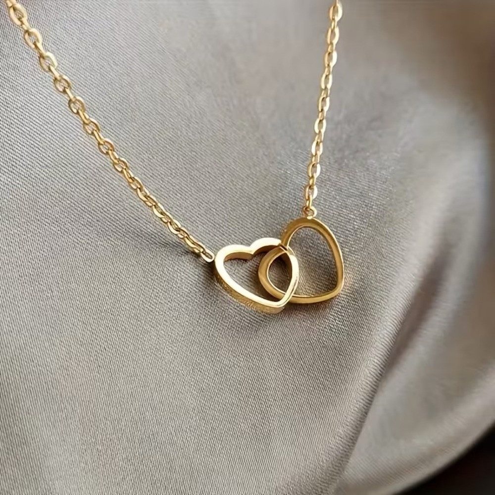 Kette mit Anhänger Elegante Herz Halskette Edelstahl Gold Damen Schmuckstil