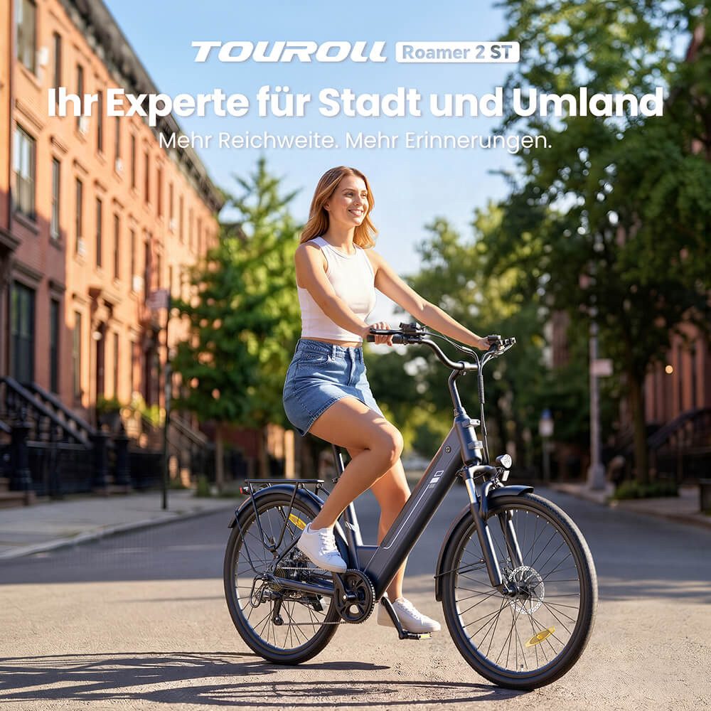 FORIDE E-Bike Trekkingrad Roamer 2 herausnehmbarer 561,6 Wh Akku bis 100 km, 7 Gang, Heckmotor, 561,6 Wh, Shimano 7‑Gang, Vorderrad‑Federgabel, Gepäckträger