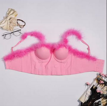 Quality Elegance Spaghettitop Pink fluff feather Spaghetti Top Sexy Bustier