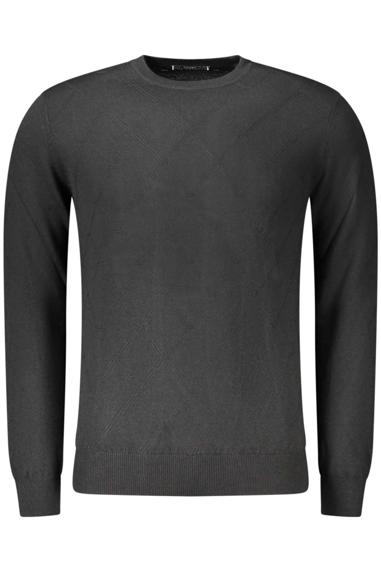 GUESS JEANS Strickpullover Herren Pullover Schwarz mit Rundhals & Kontrastdetails - Logo Design