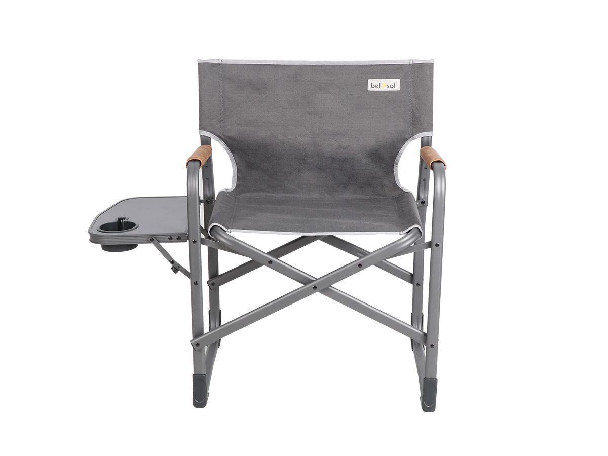 Bel-Sol Campingstuhl Benedikt nature faltbar bis 150 kg Regiestuhl Gartenstuhl klappbar, 150 kg Tragkraft, mit abklappbaren Seitentisch mit Becherhalter
