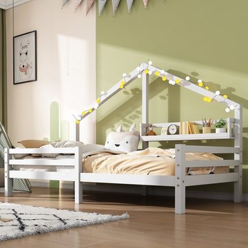Odikalo Kinderbett Hausbett Ablageregal mit/ohne 2 Schubladen Rollen 90x200cm Weiß