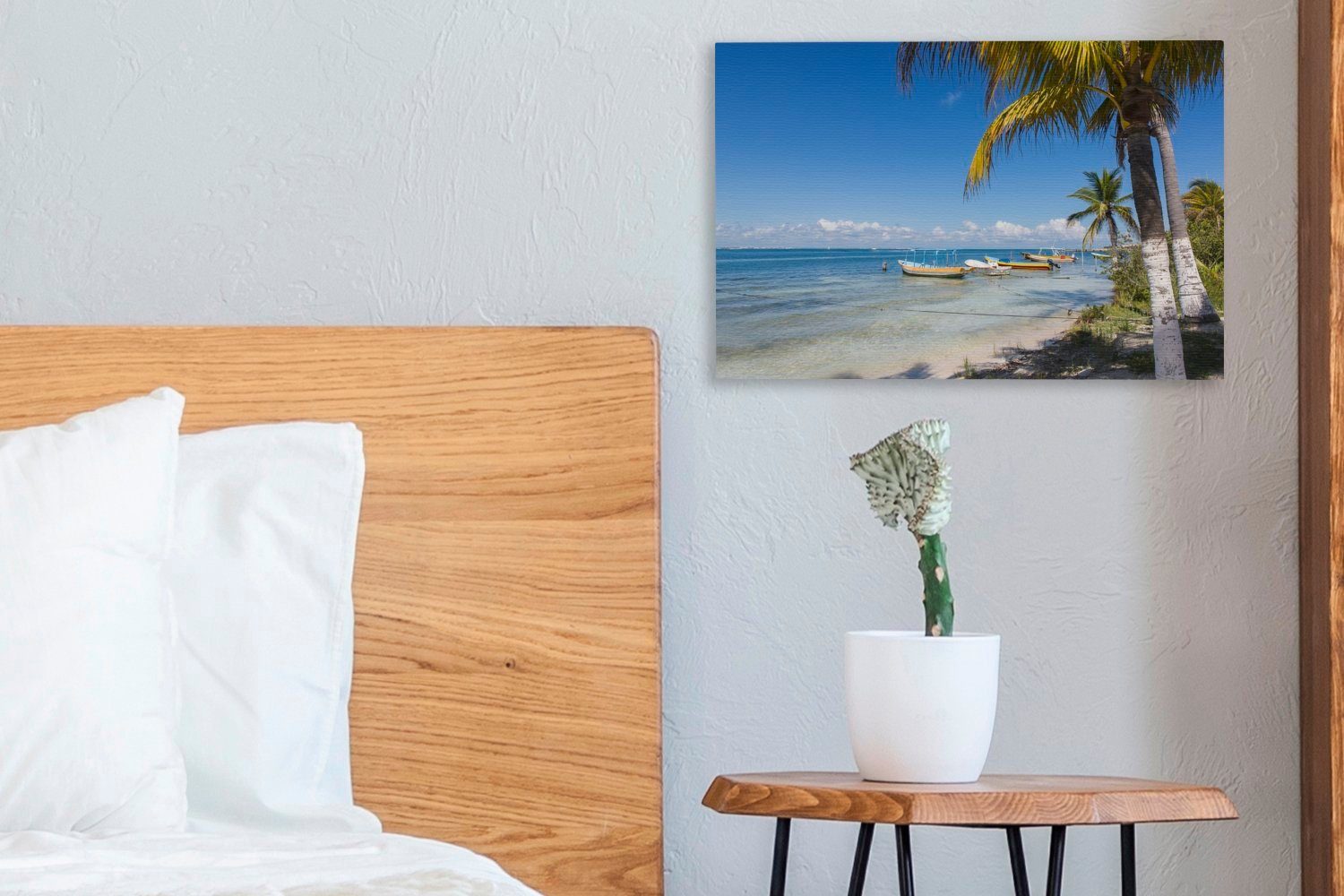 (1 mit OneMillionCanvasses® der Der Leinwandbilder, cm Mujeres Wandbild Isla 30x20 Booten, nordamerikanischen Leinwandbild Aufhängefertig, Strand Wanddeko, St),