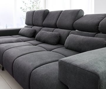 DELIFE Ecksofa Ordino, Mikrofaser Schwarz 285x200 Ottomane links Relaxfunktion Ecksofa