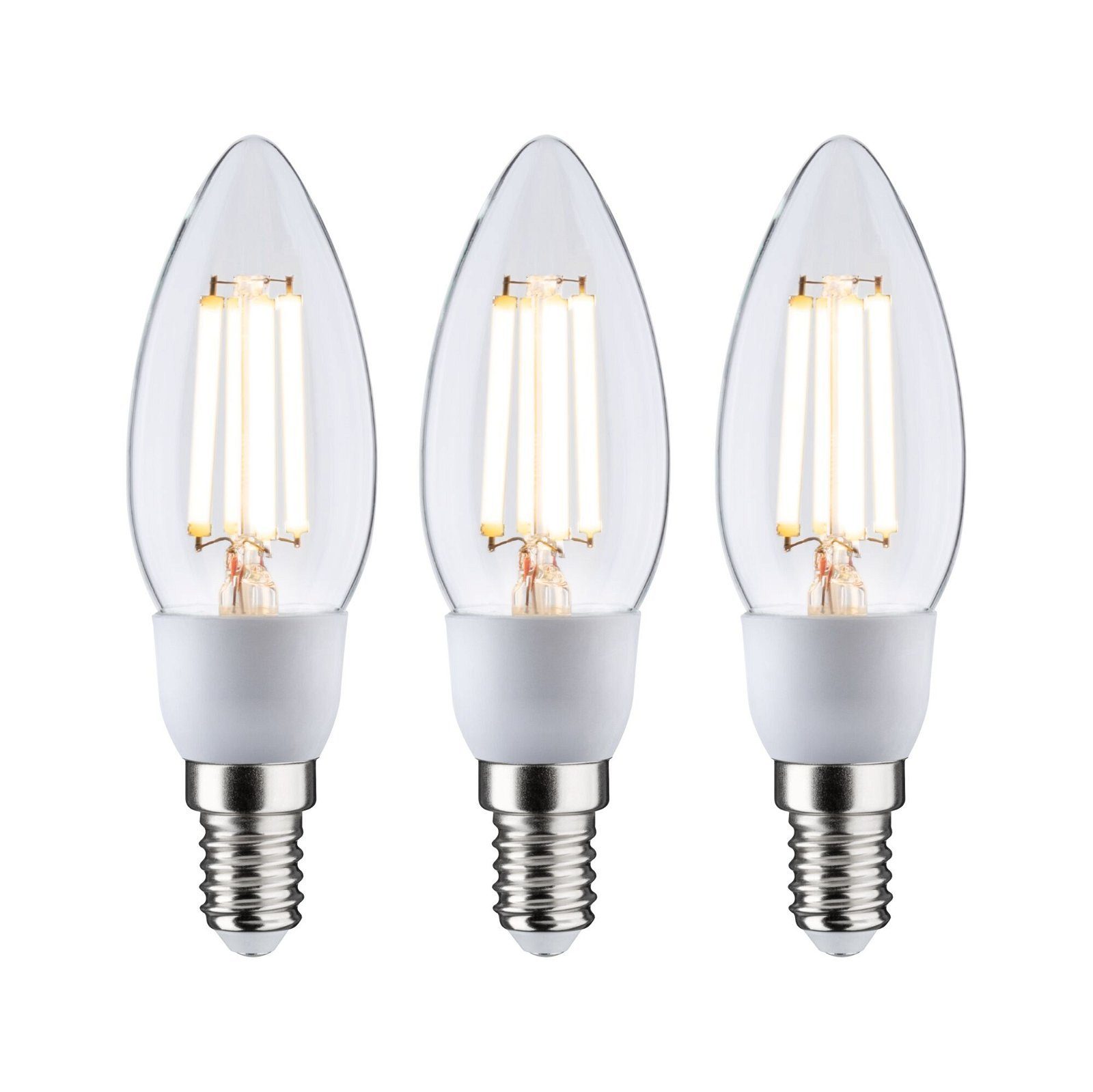 Paulmann LED-Leuchtmittel Eco-Line 3er Pack Kerze 525lm 2,5W 3000K klar 230V, Warmweiß