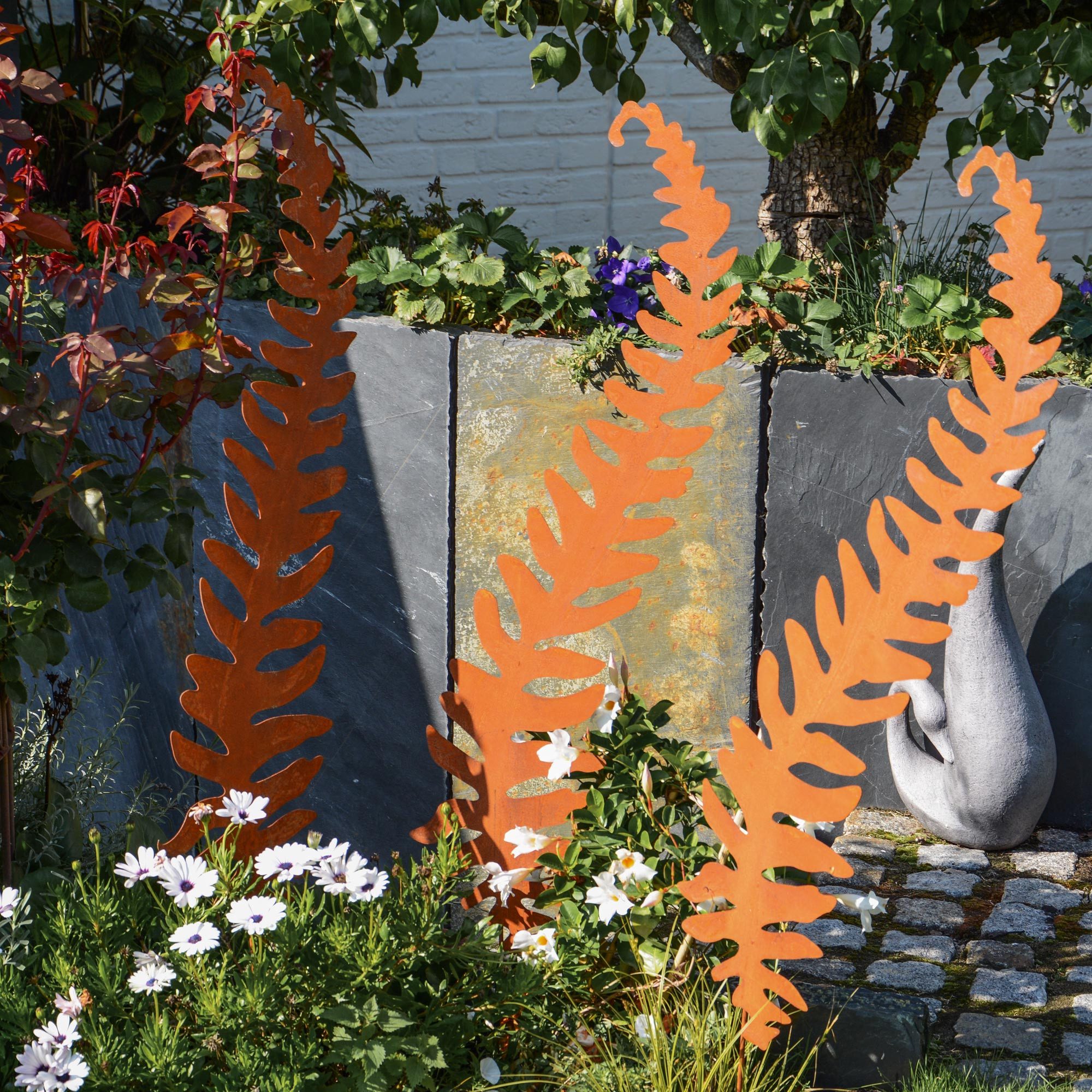 UNUS GARDEN Gartenstecker Roststecker Farn 3er Set