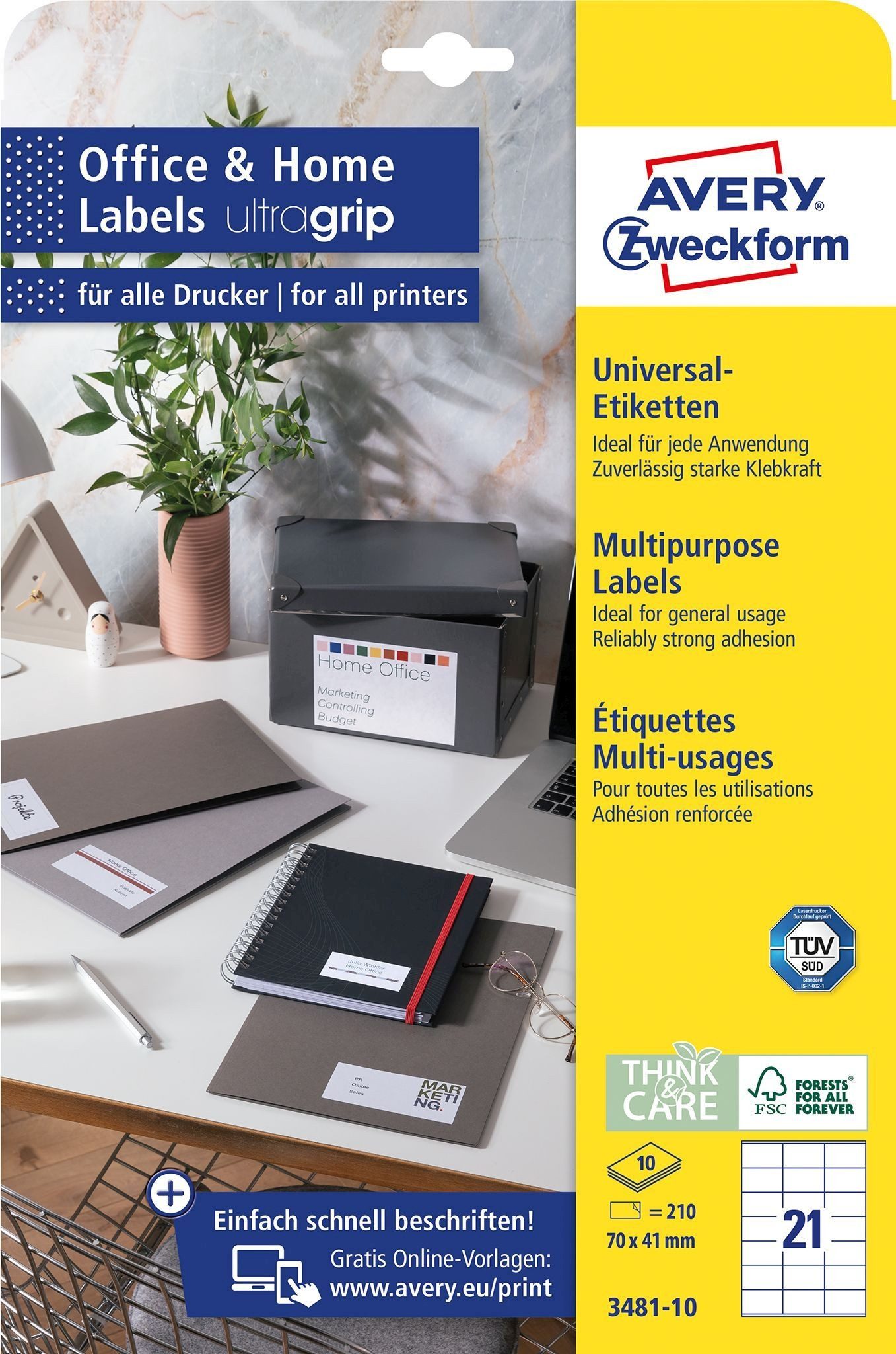 Avery Zweckform Etiketten Adressetiketten ultragrip 70x41mm weiß VE=210 Etiketten