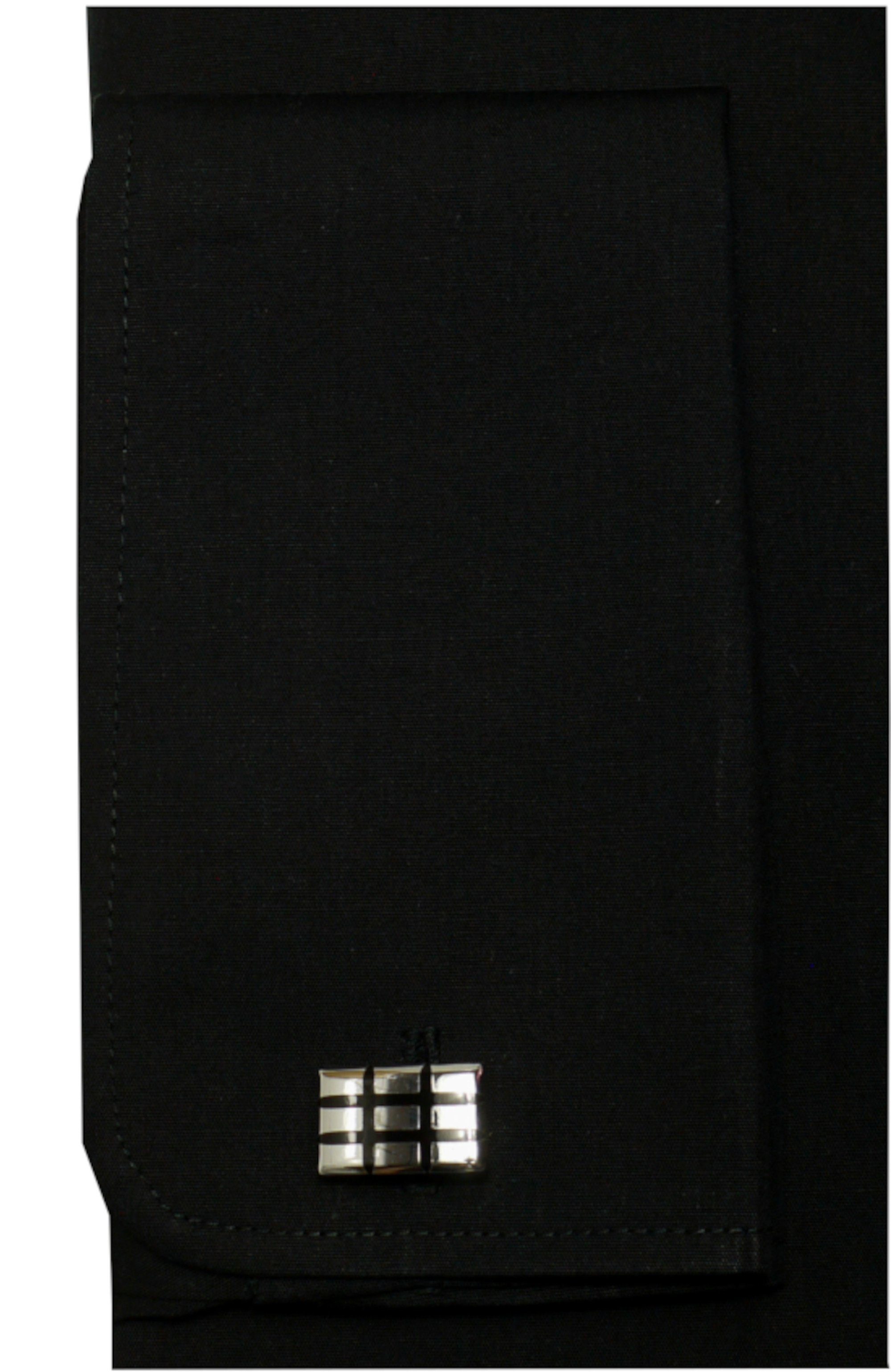 Umschlagmanschetten Huber Slim Hemden schwarz HU-5361 Fit Krawatte Mansch.knopf Langarmhemd