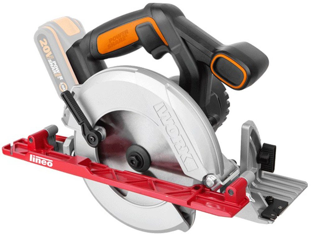 Worx Akku-Handkreissäge WX530.9, Absaug-Adapter, Gehrungschnitt, 165 mm Sägeblatt, ohne Akku&Ladegerät