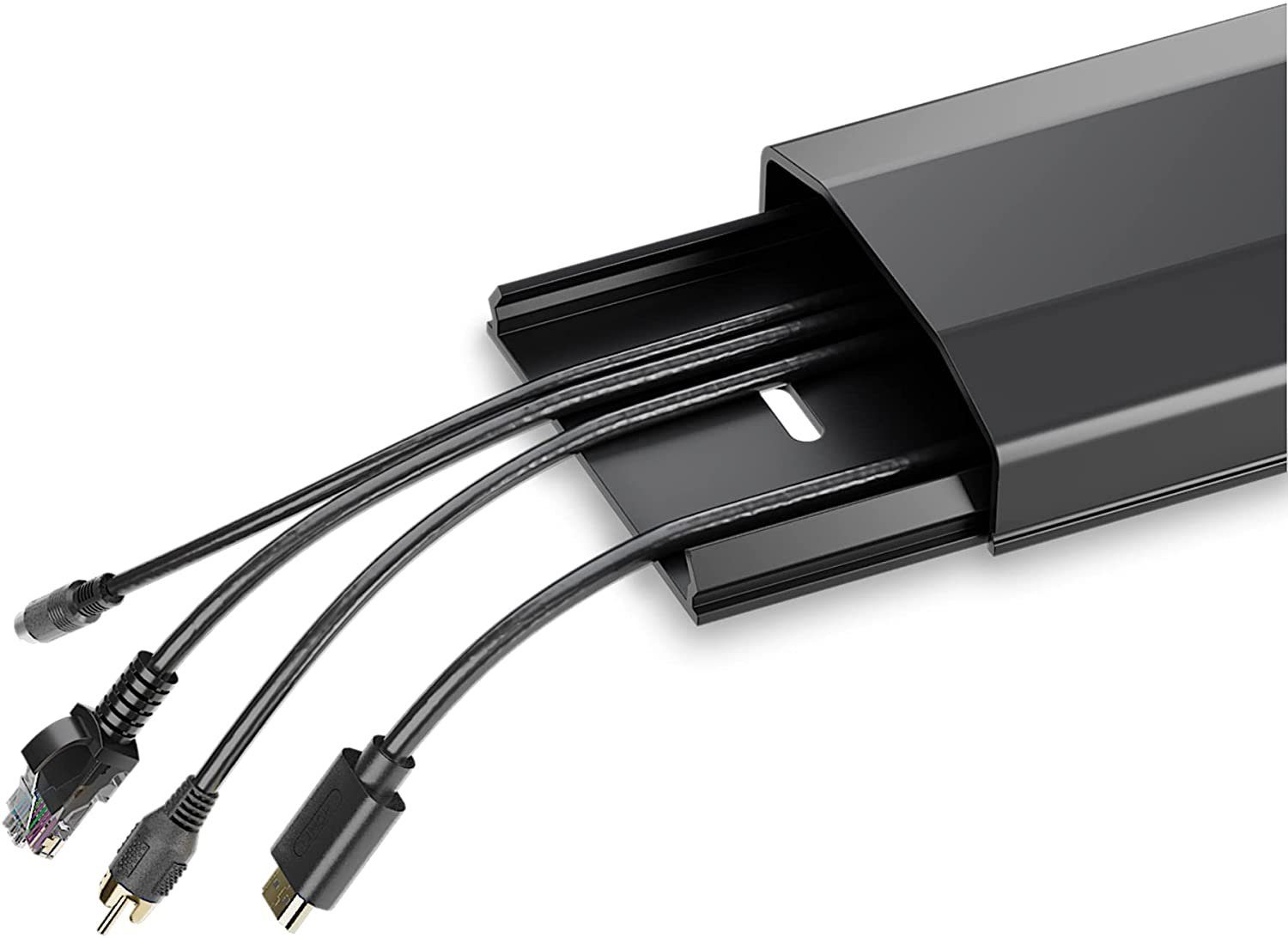 PureMounts Kabelkanal mit Klebeband + Schrauben/Dübel, aus Kunststoff, Länge: 50cm, Breite 6cm, Farbe: schwarz – Bild 5 von 5