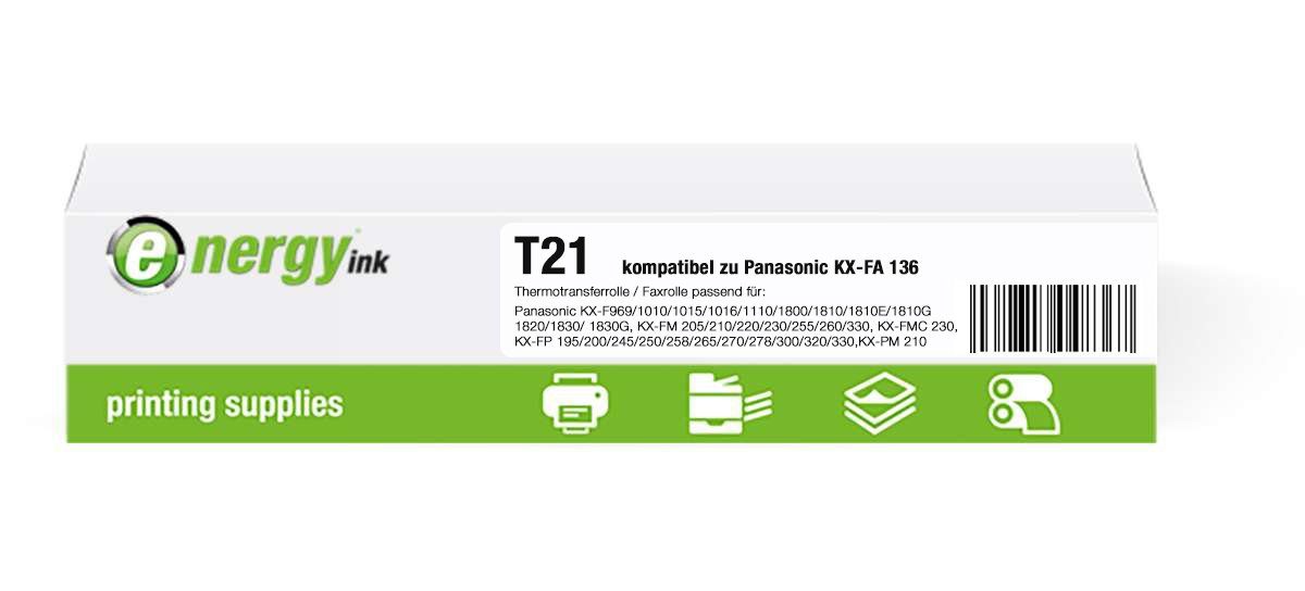 Energy-ink energy TTR-Fax-Rolle T21 kompatibel zu Panasonic KX-FA 136 KX-FA136 Tintenpatrone