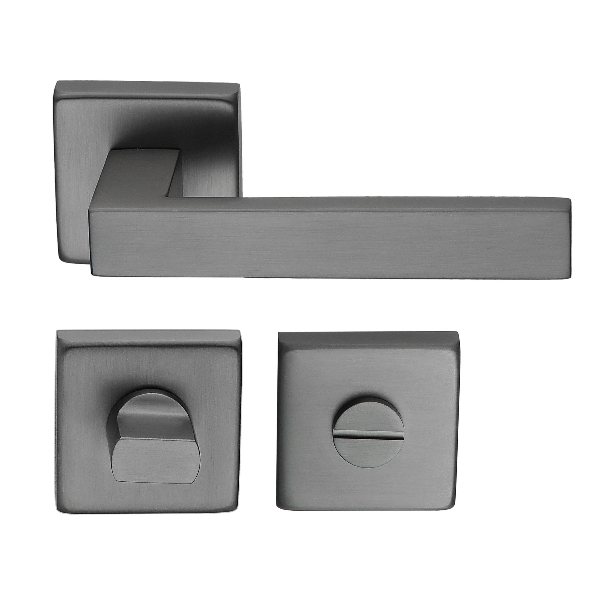 MeinTürgriff Drückergarnitur Trento Flachrosette samtgrau Türgriff eckig Rosettengarnitur