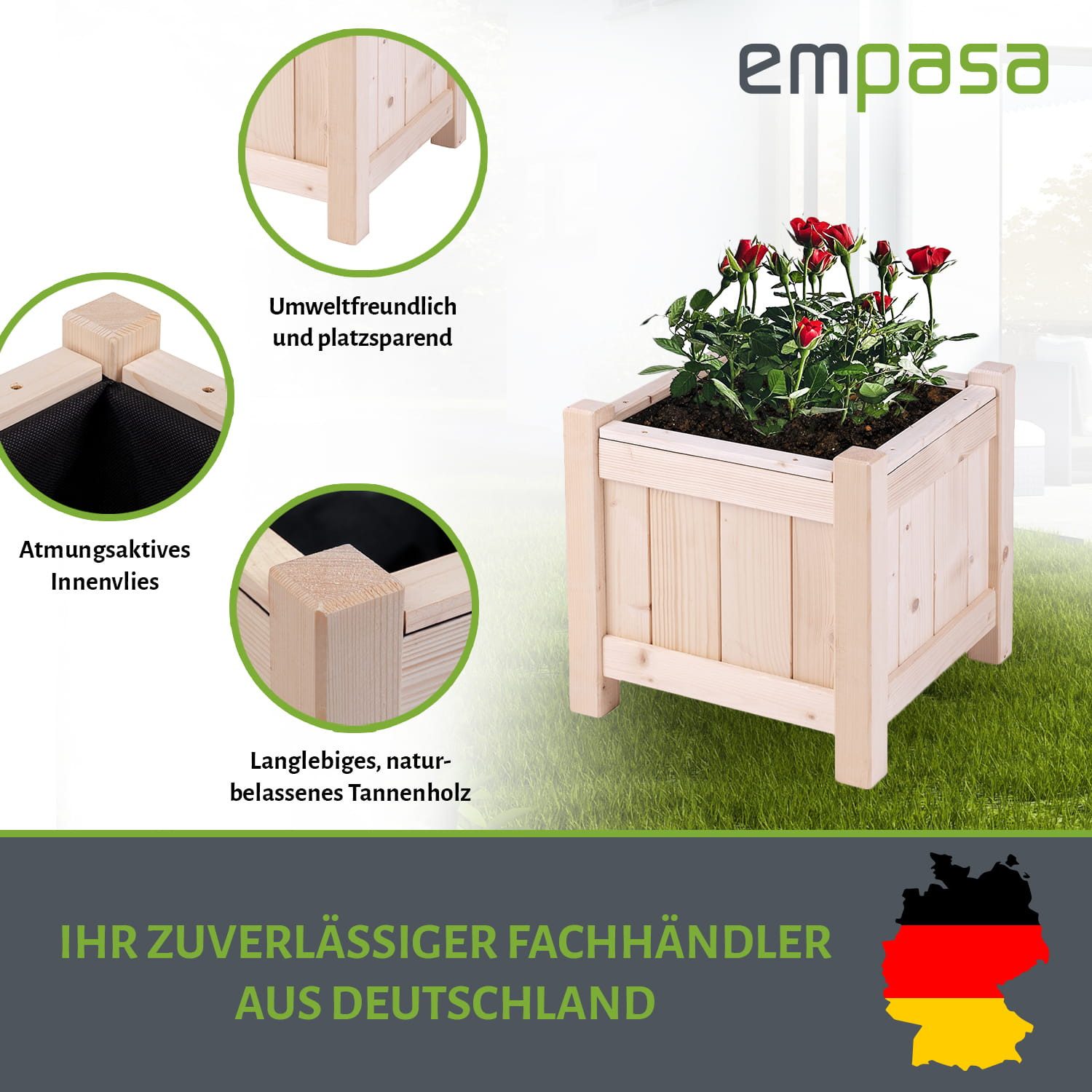 empasa Hochbeet "BLOOM S", Blumenkasten Kräuterbeet - 30 x 30 x 30 cm