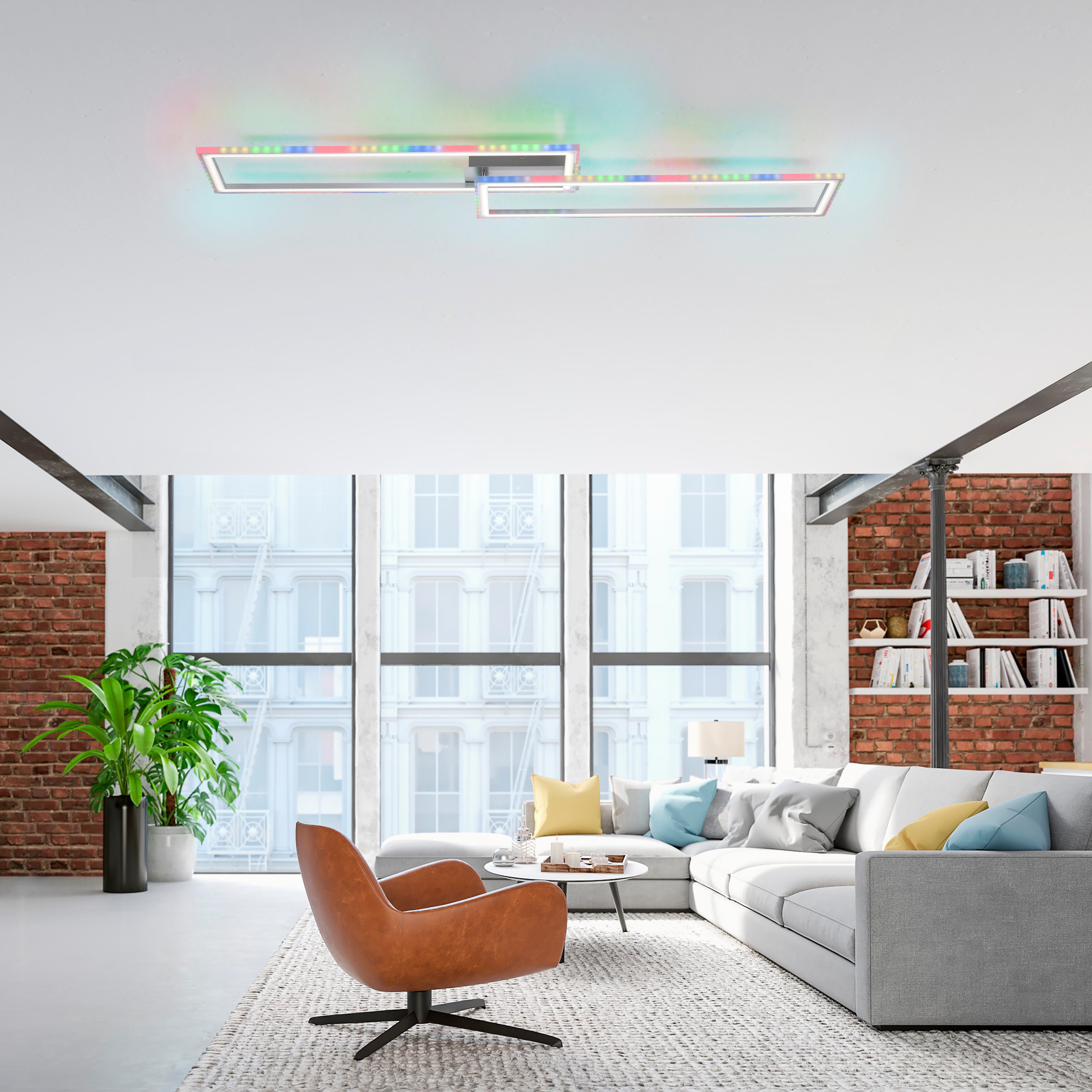 Leuchten Direkt Deckenleuchte FELIX60, LED - Fernbedienung, CCT warmweiß dimmbar integriert, - RGB-Rainbow, inkl., Infrarot LED, über fest kaltweiß