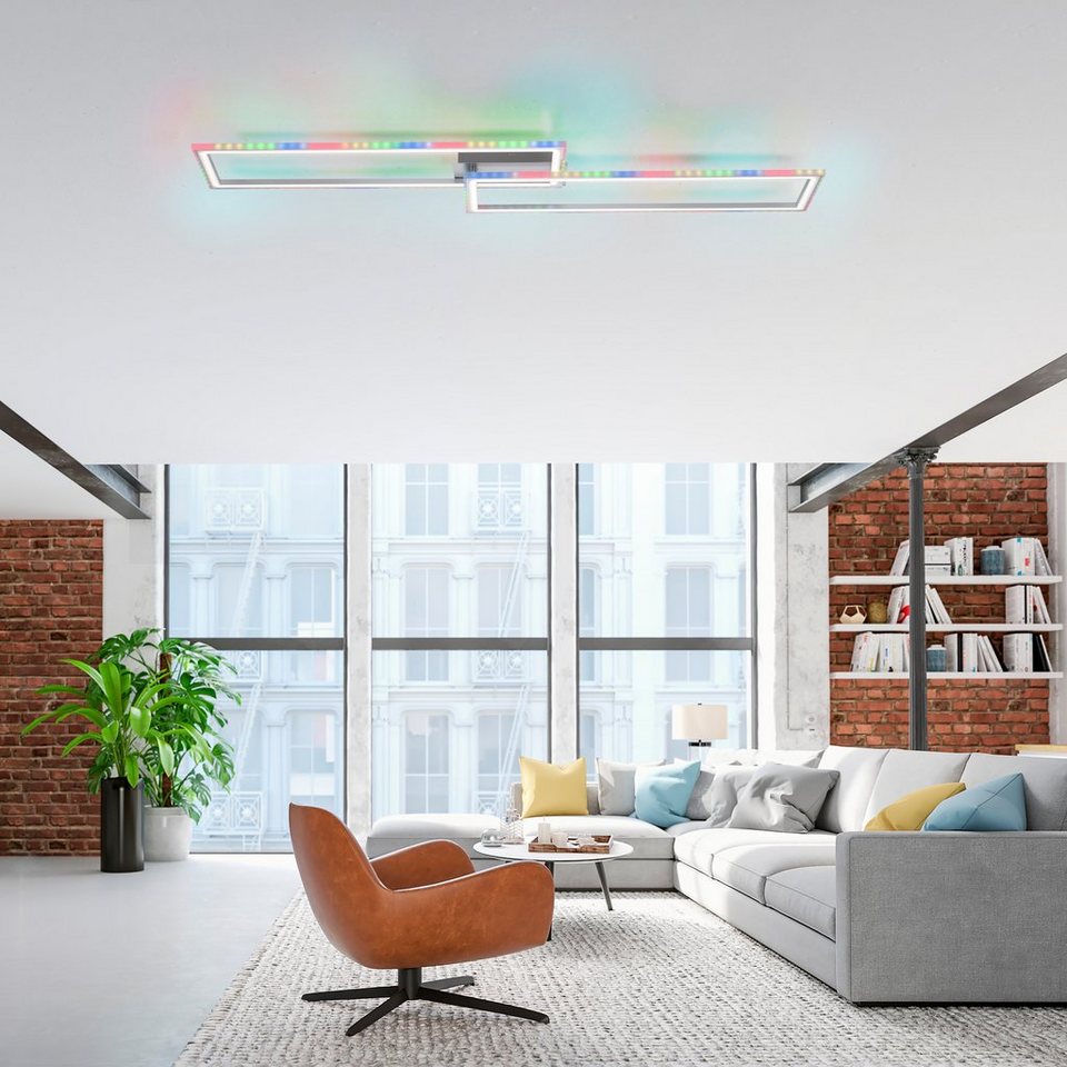 Leuchten Direkt Deckenleuchte FELIX60, LED fest integriert, warmweiß -  kaltweiß, LED, CCT - über Fernbedienung, RGB-Rainbow, Infrarot inkl.,  dimmbar, LED Deckenleuchte in rechteckiger Form, mit einem drehbarem Rahmen