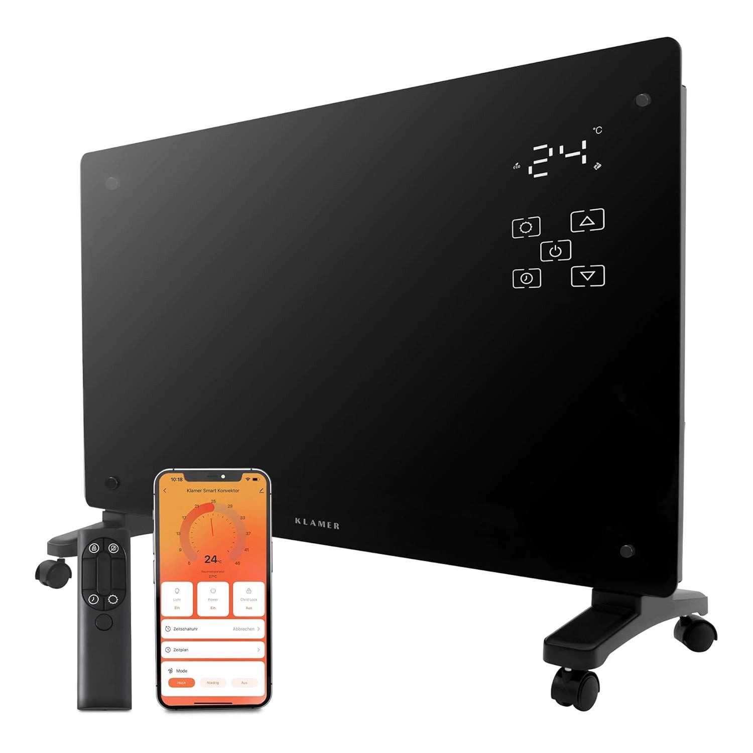 KLAMER Konvektor Pro 2500 W WLAN Heizgerät – Smart Konvektor mit App- & Timersteuerung…, LED Display, Programmierbare Heizpläne, Drei intelligente Heizmodi