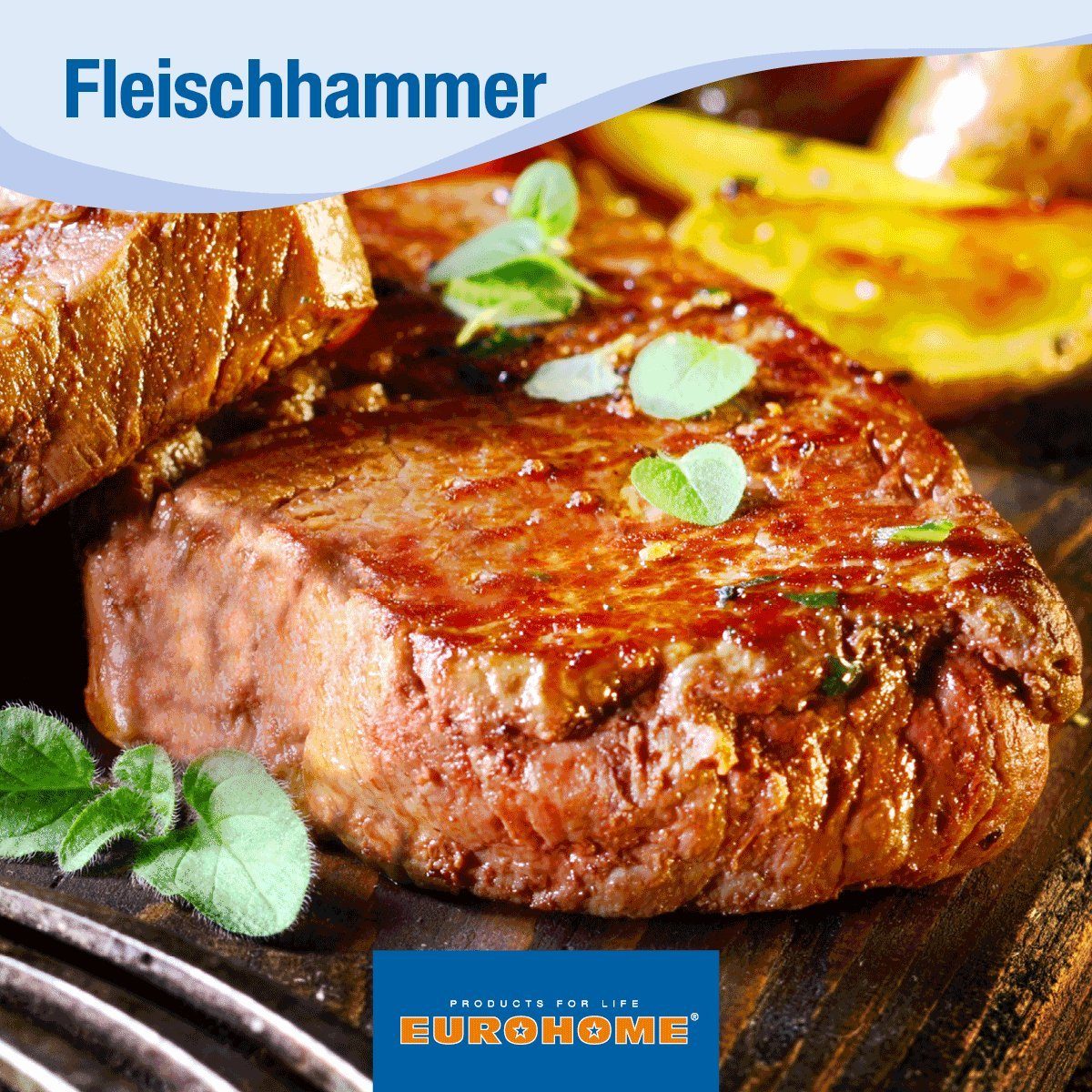 EUROHOME Fleischhammer Schnitzelklopfer Edelstahl spülmaschinengeeignet, - Fleischplattierer Steak Hammer Küchenhelfer für Schnitzel - und