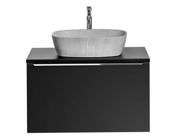 einfachgutemoebel Waschtisch-Set Badezimmer Waschplatz NOIRETTE 80cm, Aufsatzbecken grau, mattschwarz, (Badmöbel Set, 1-St., Waschtisch Unterschrank)