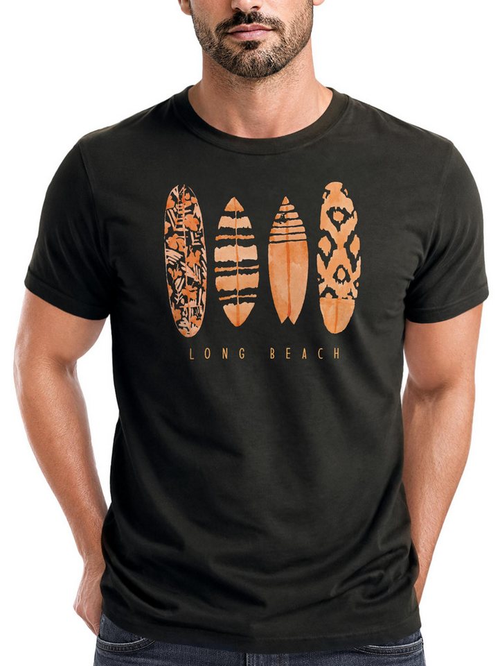 Neverless Print-Shirt Herren T-Shirt Surfing Fashion Aufdruck Long Beach Surfboard Sommer mit Print
