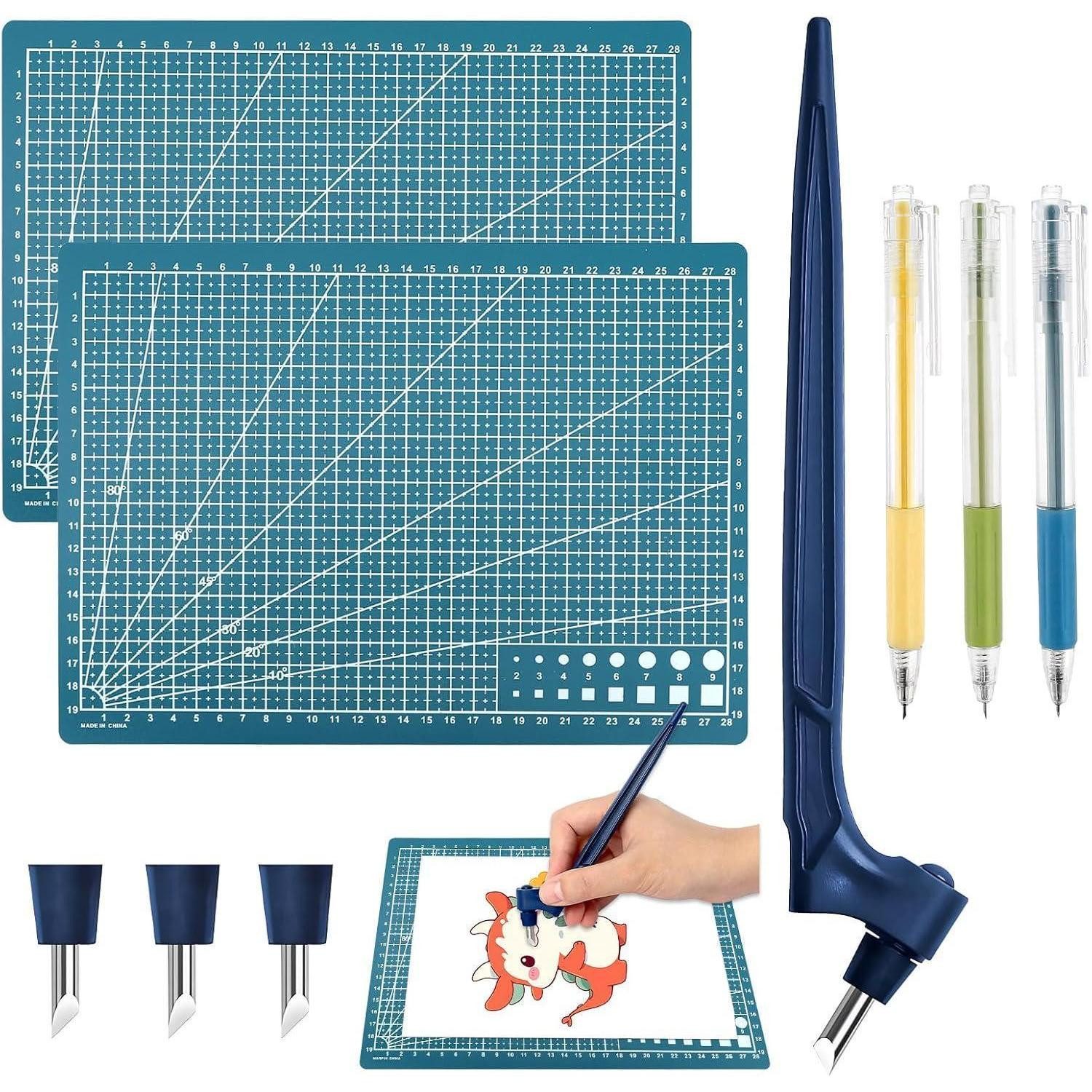 LuxusKollektion Kreisschneider Bastelmesserset 9-teilig Edelstahl 2x A4 Schneidematten