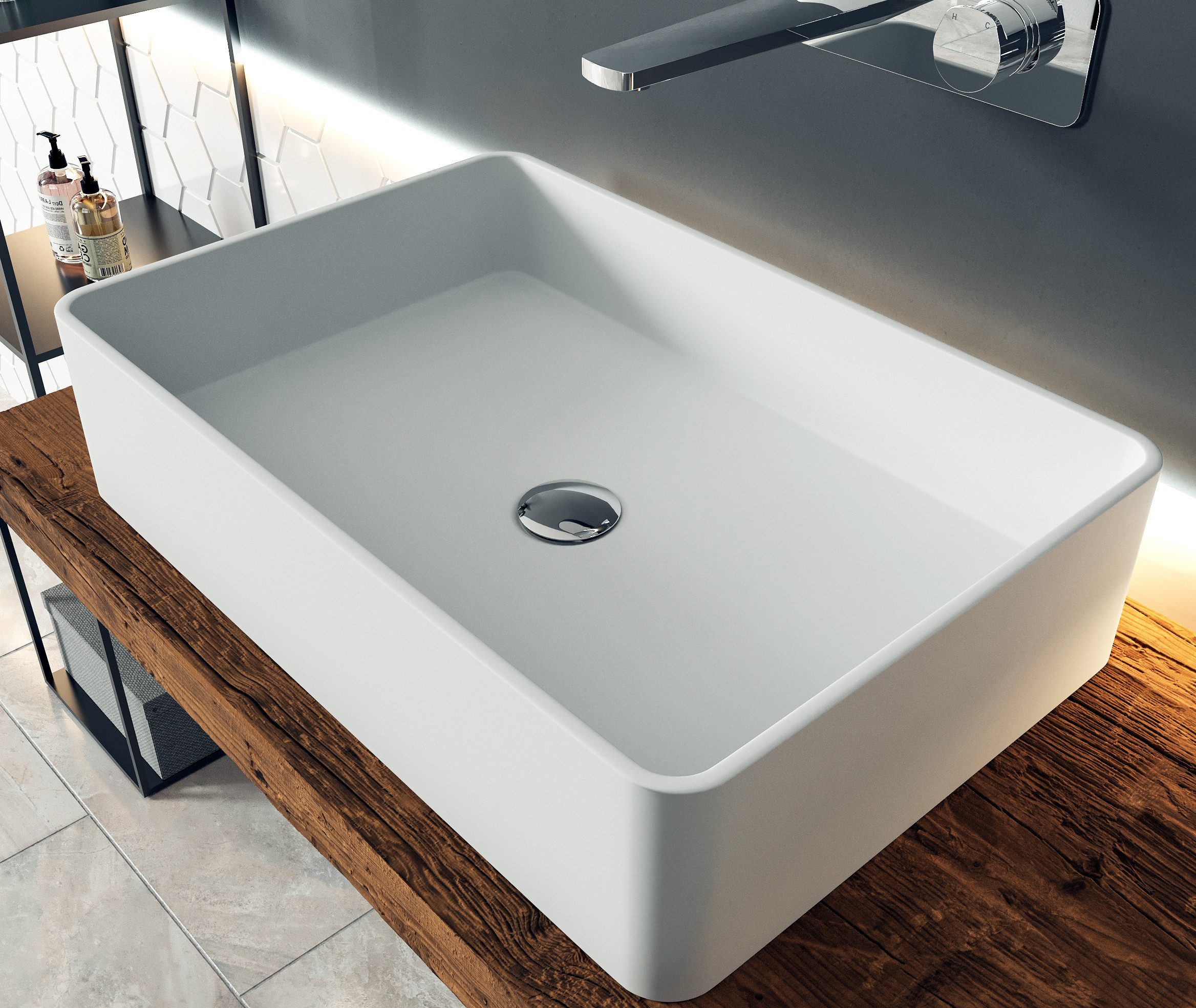 Bernstein Waschbecken PB2012, aus Mineralguss - 60 x 40 x 15 cm - Weiß matt günstig online kaufen