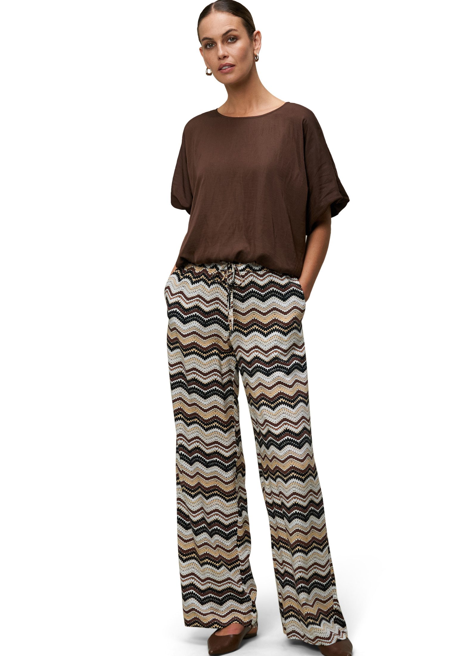 Zero Stoffhose Damen Hose mit Zickzackmuster 30 Inch Bindedetail