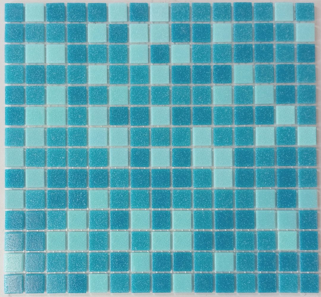 Mosani Bodenfliese Schwimmbad Mosaik Poolmosaik Aktion blau hellblau Mix papierverklebt