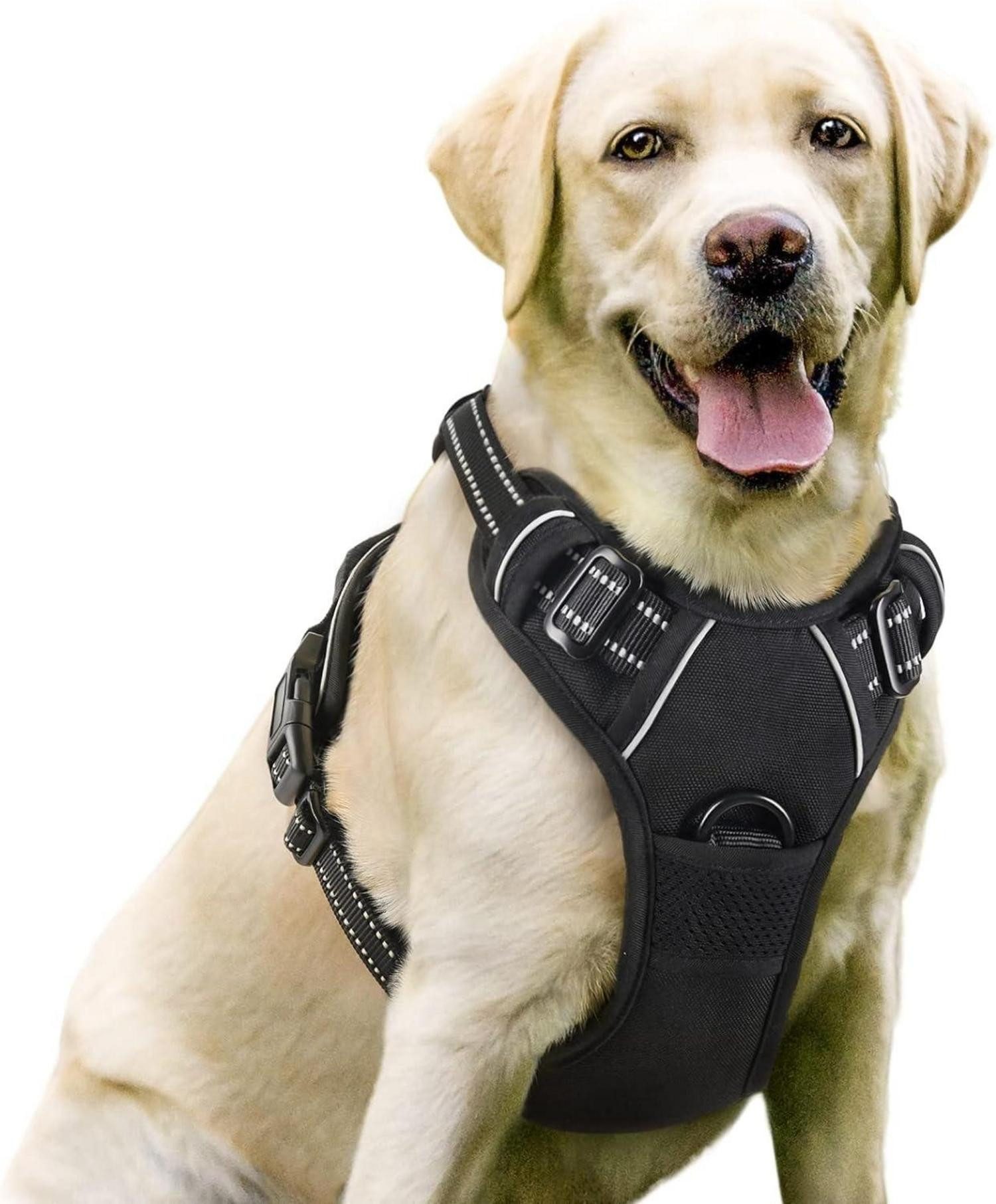 Hunde-Halsband No-Pull Hundegeschirr atmungsaktiv mit Reflektoren verstellbar schwarz