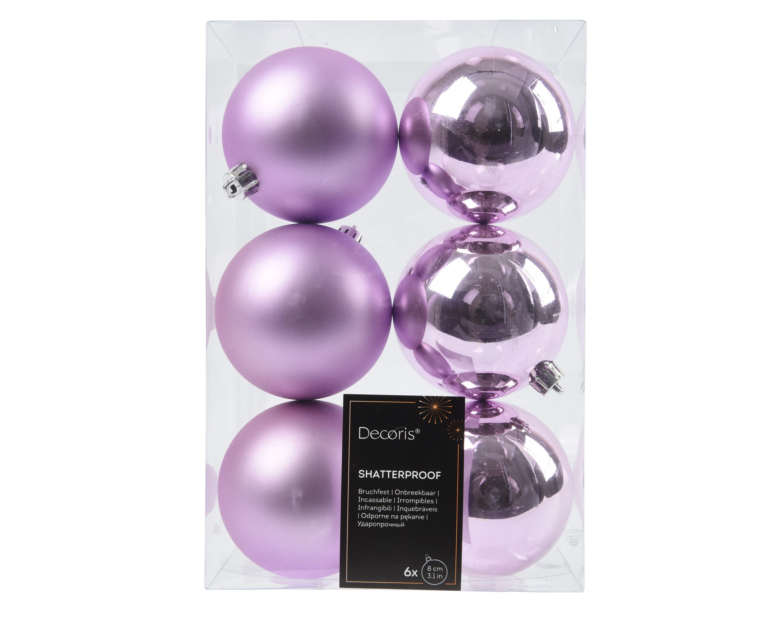 Kaemingk Weihnachtsbaumkugel, Weihnachtskugeln Kunststoff 8cm 6 Stück - Helllila