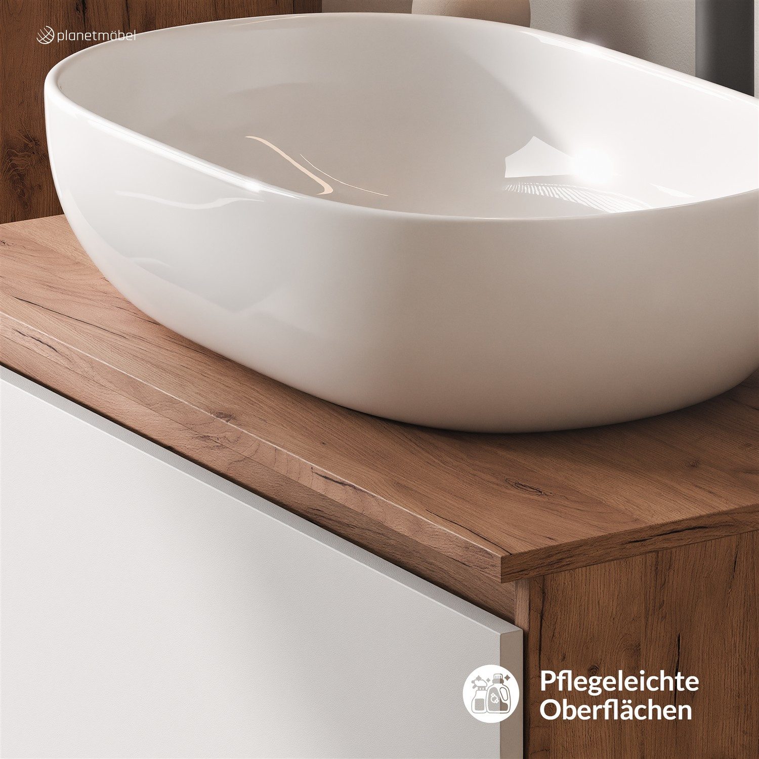 Planetmöbel Waschtisch-Set Arisa 2 teilig, Waschtisch mit Unterschrank 80 cm, Waschbecken 60 cm, (Waschtischunterschrank hängend für Gäste WC & Bad, weiß, 2-St., Badmöbel Set mit Waschbecken 60 cm weiß), Schublade mit Soft-Close Funktion