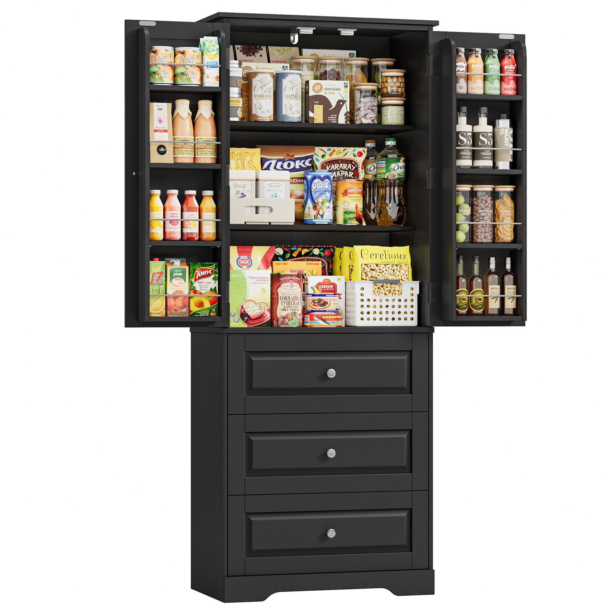 Homfa Mehrzweckschrank Küchenschrank Vorratsschrank Buffetschrank Speiseschrank mit 8 Türregalen, 2 Schubladen, 60x40x150cm